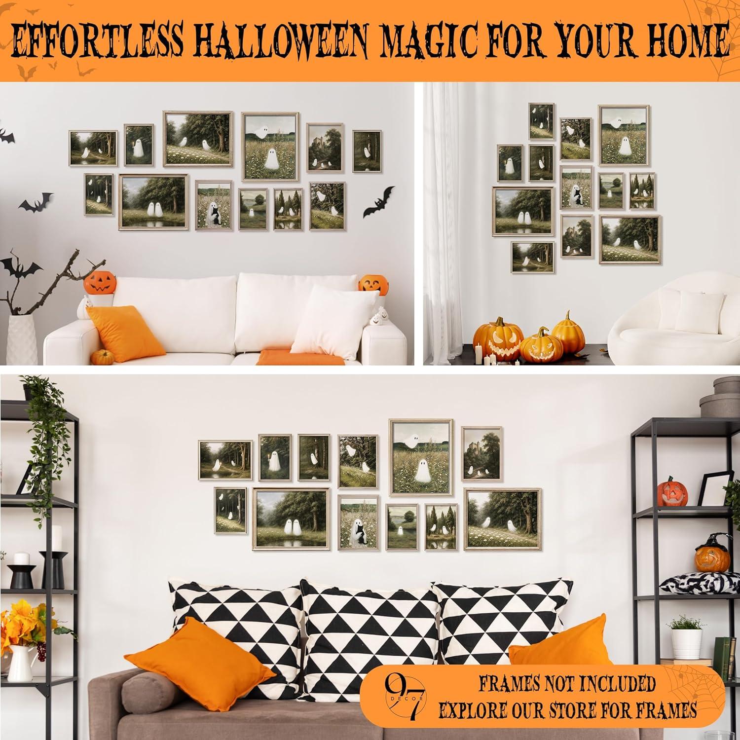 image97 Decor Cute Ghost Decor  Vintage Halloween Wall Art Prints Ghost Pictures Wall Decors Dark Spooky Poster For Room Aesthetic Pictures Halloween Decorations Indoor 2025 For Home Bedroom UnframedGhost