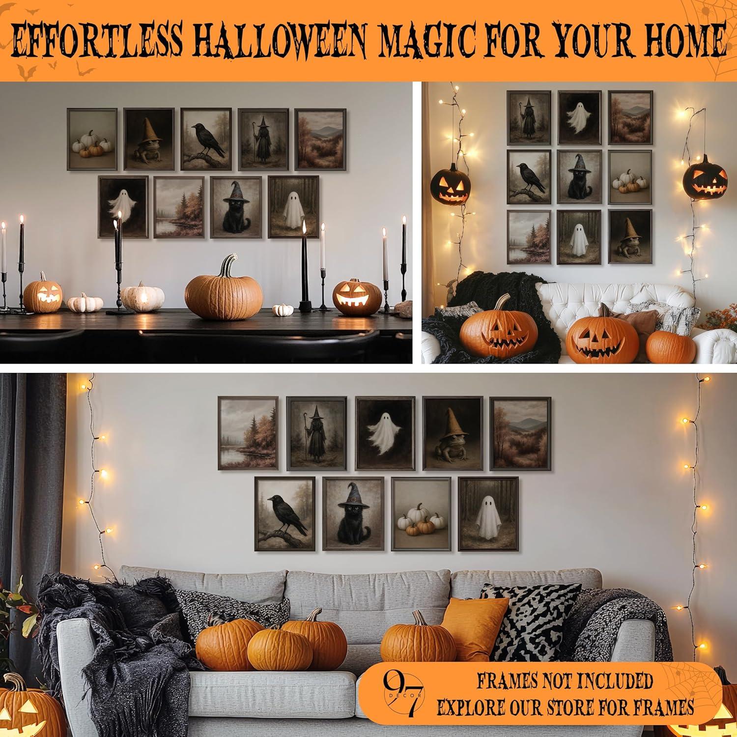 image97 Decor Cute Ghost Decor  Vintage Halloween Wall Art Prints Ghost Pictures Wall Decors Dark Spooky Poster For Room Aesthetic Pictures Halloween Decorations Indoor 2025 For Home Bedroom UnframedFall Halloween