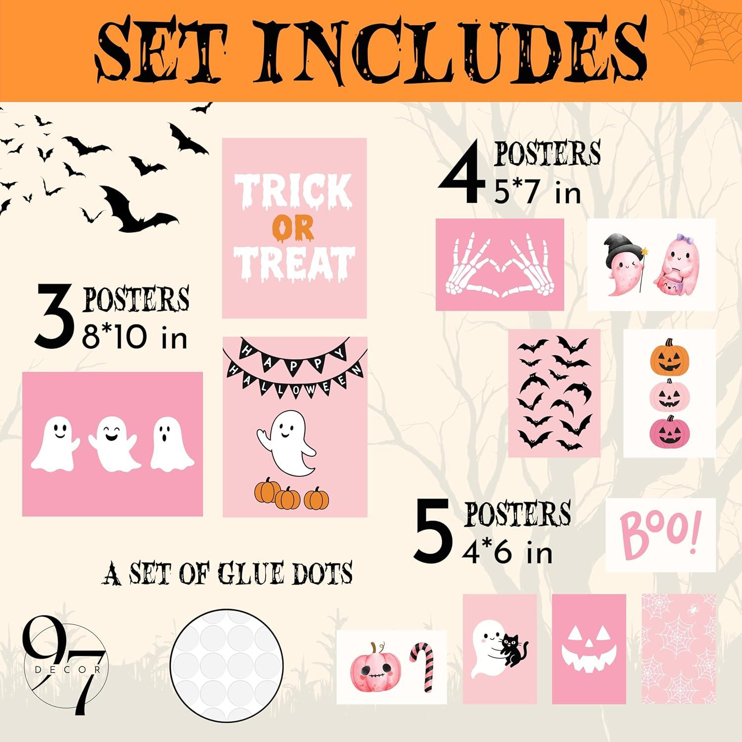image97 Decor Cute Ghost Decor  Vintage Halloween Wall Art Prints Ghost Pictures Wall Decors Dark Spooky Poster For Room Aesthetic Pictures Halloween Decorations Indoor 2025 For Home Bedroom UnframedPink Halloween
