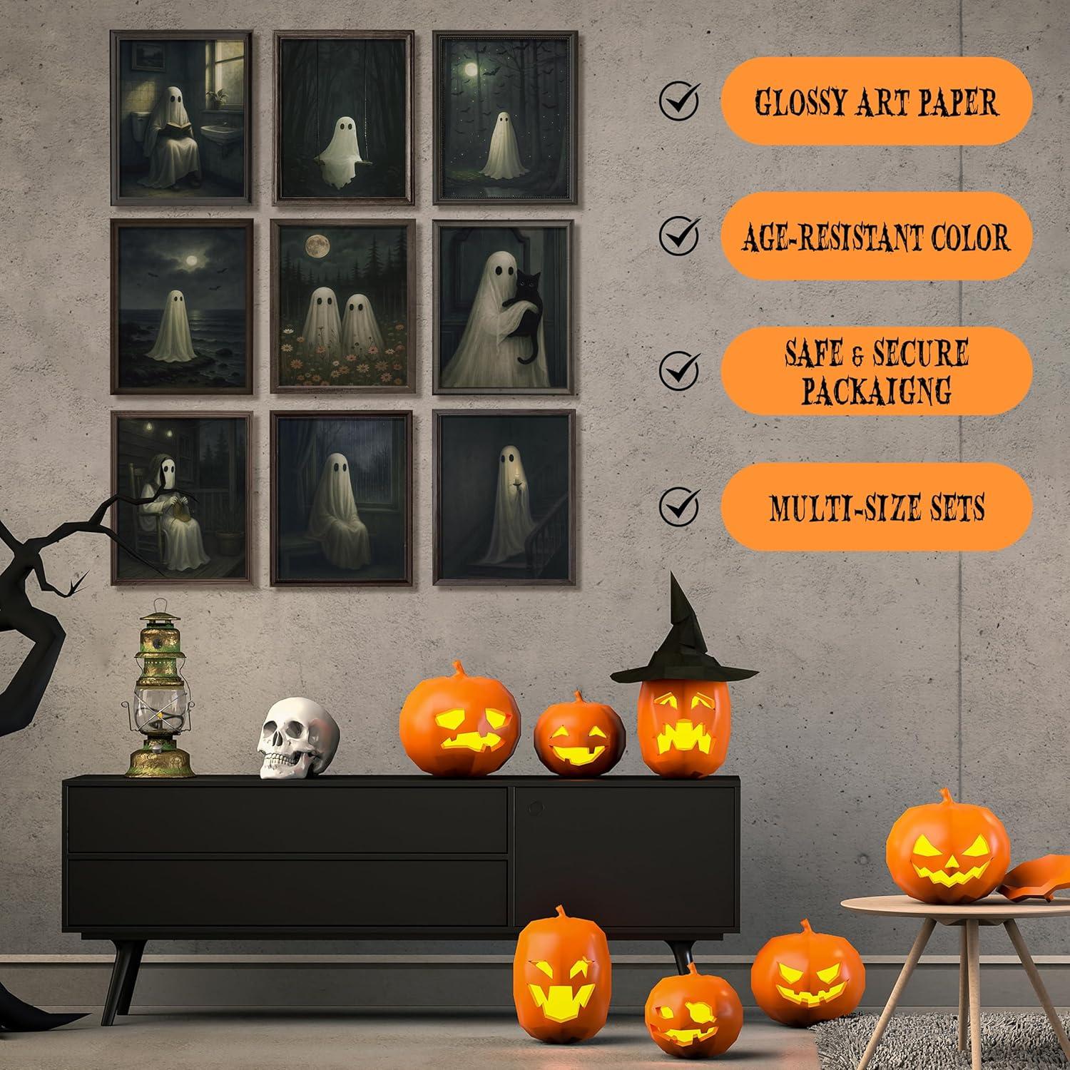 image97 Decor Cute Ghost Decor  Vintage Halloween Wall Art Prints Ghost Pictures Wall Decors Dark Spooky Poster For Room Aesthetic Pictures Halloween Decorations Indoor 2025 For Home Bedroom UnframedGhost Halloween