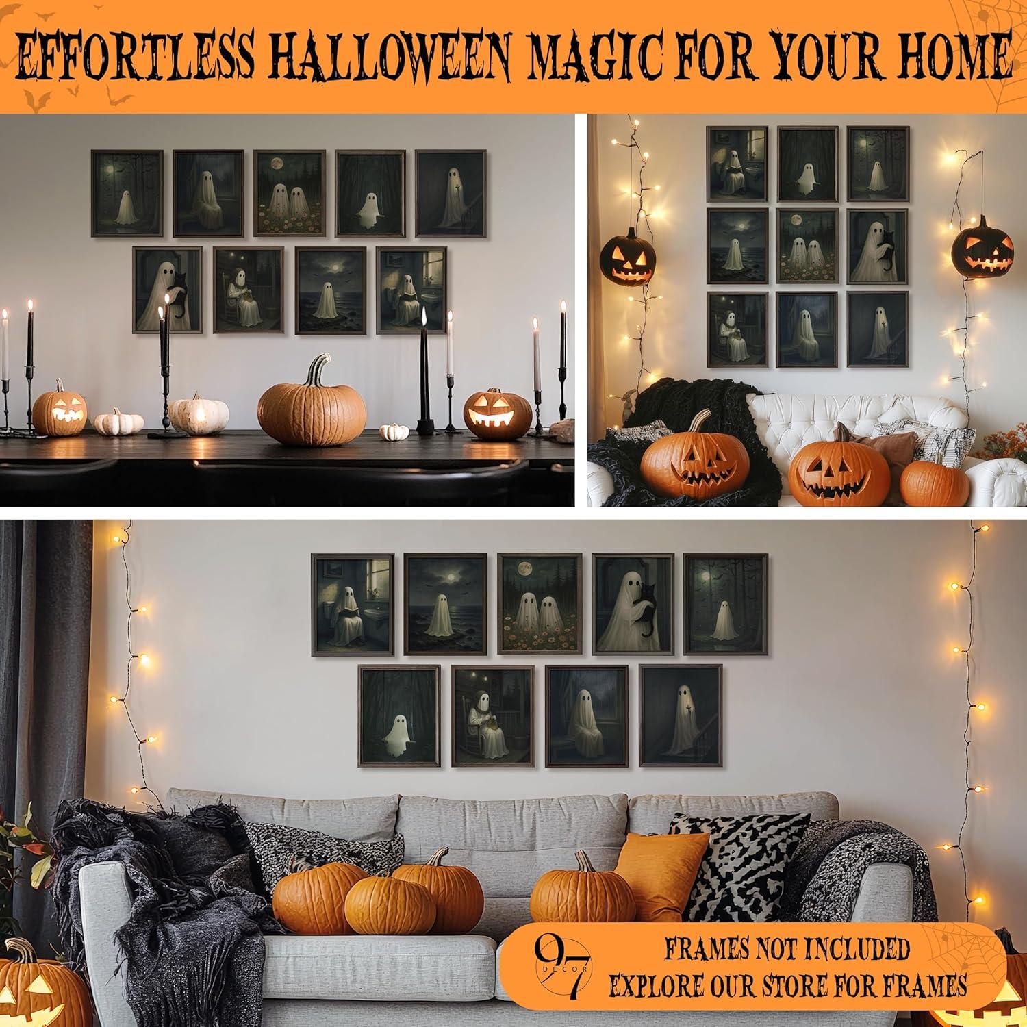 image97 Decor Cute Ghost Decor  Vintage Halloween Wall Art Prints Ghost Pictures Wall Decors Dark Spooky Poster For Room Aesthetic Pictures Halloween Decorations Indoor 2025 For Home Bedroom UnframedGhost Halloween