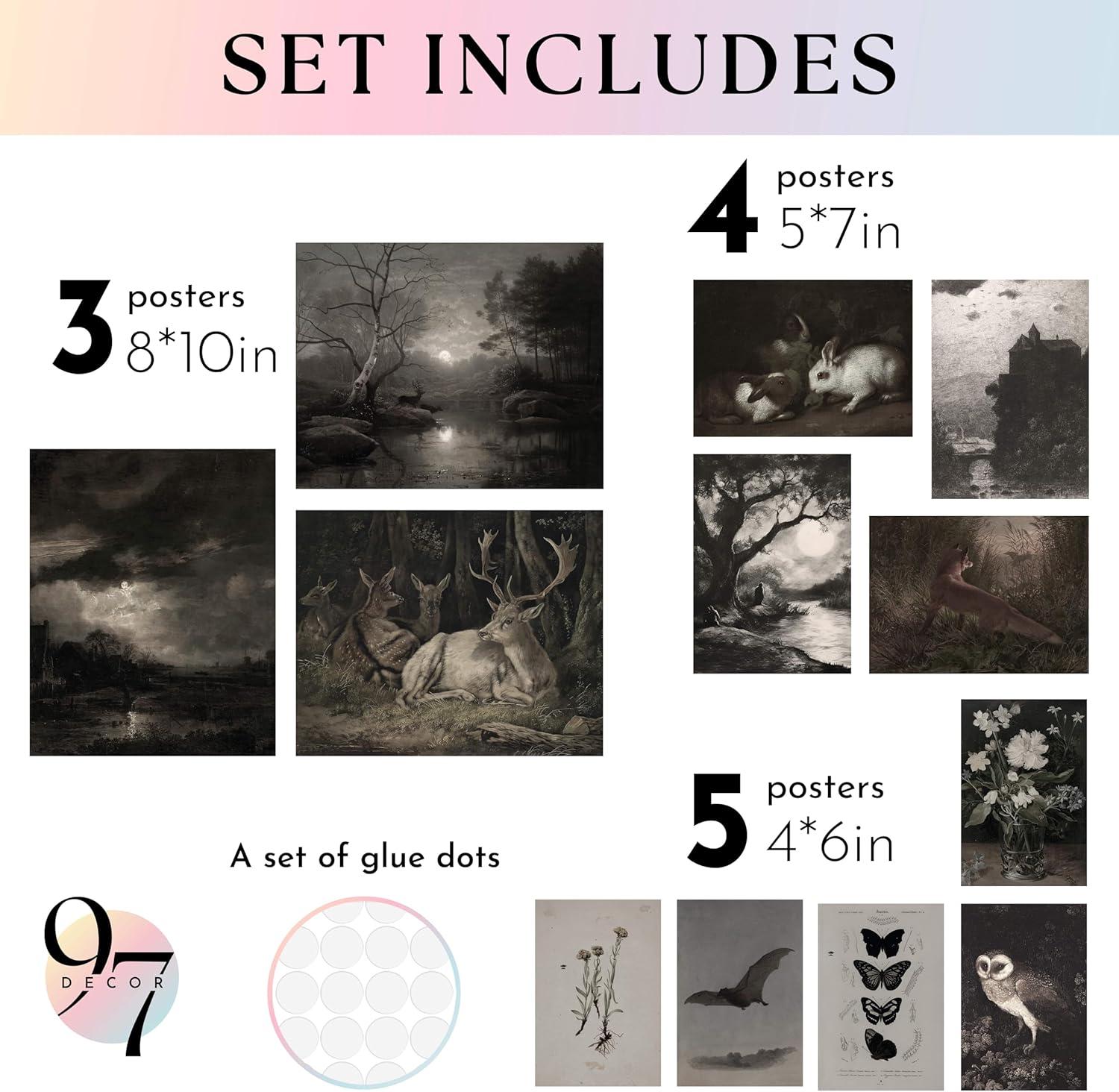 image97 Decor Dark Academia Wall Art  Dark Academia Decor For Bedroom Vintage Gothic Wall Art Prints Witchy Posters Moth Skull Painting Gothic Home Decor Aesthetic Moody Halloween Pictures UnframedDark Academia