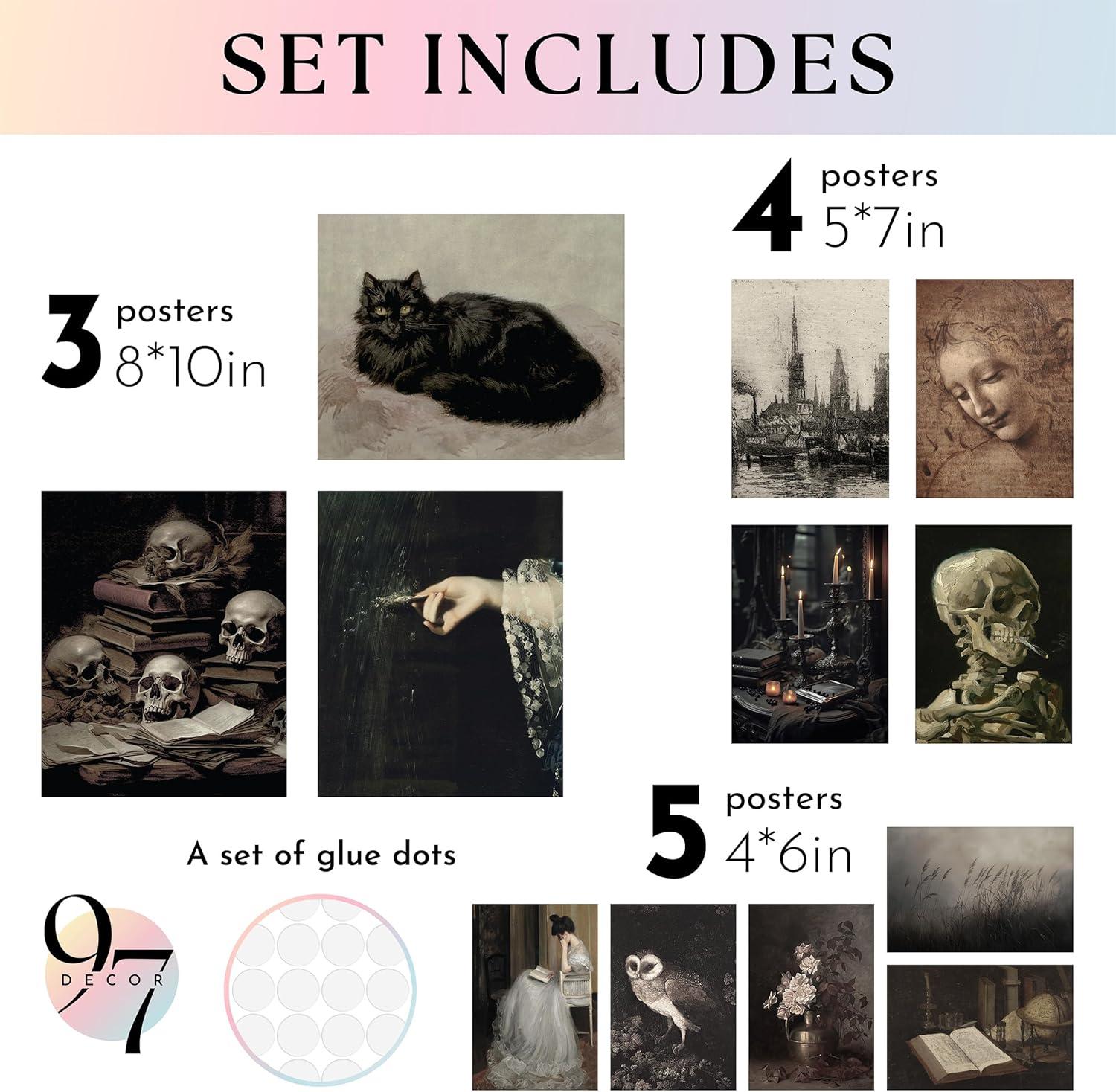 image97 Decor Dark Academia Wall Art  Dark Academia Decor For Bedroom Vintage Gothic Wall Art Prints Witchy Posters Moth Skull Painting Gothic Home Decor Aesthetic Moody Halloween Pictures UnframedDark Academia Gallery