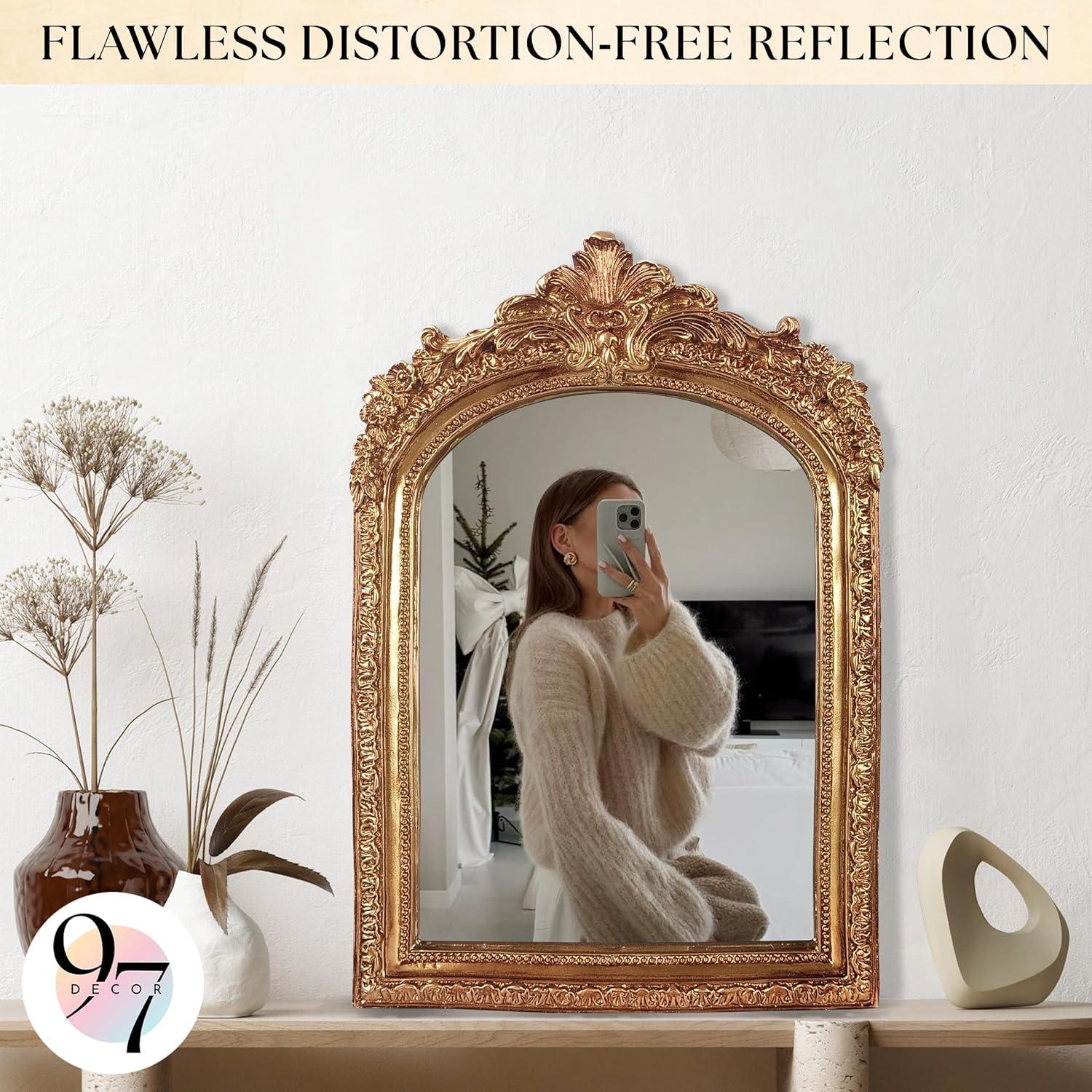 image97 Decor Decorative Gold Wall Mirror Vintage Decor  Small Antique Mirror for Table Top and Wall Mounting Ornate Vintage Mirrors Frame for Home Bedroom Makeup Room 116x9 InchRegal Arch