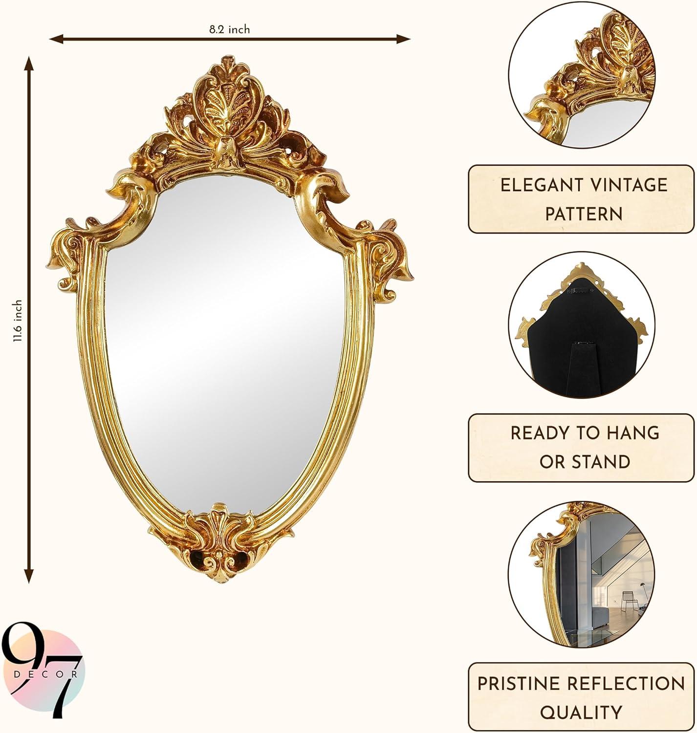 image97 Decor Decorative Gold Wall Mirror Vintage Decor  Small Antique Mirror for Table Top and Wall Mounting Ornate Vintage Mirrors Frame for Home Bedroom Makeup Room 116x9 InchRoyal Shield