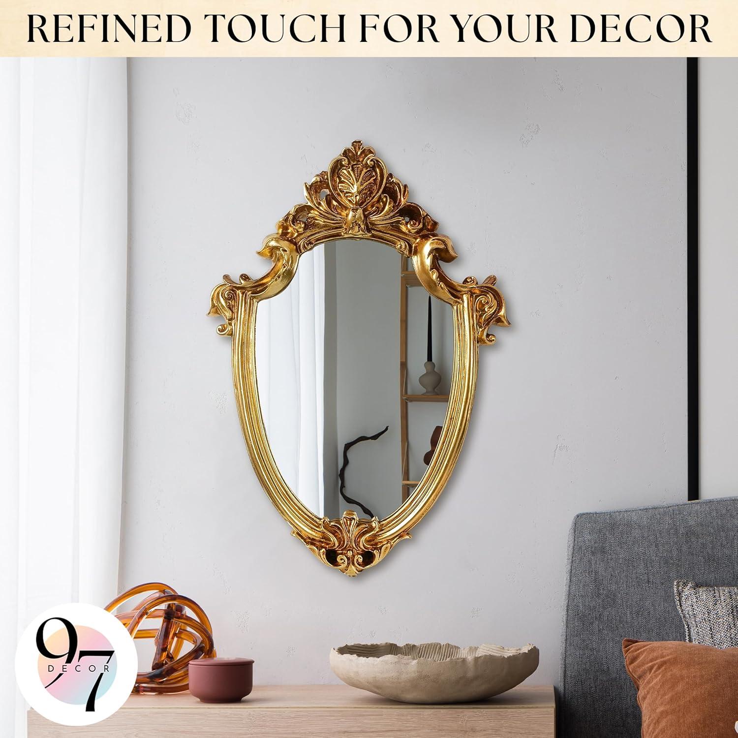 image97 Decor Decorative Gold Wall Mirror Vintage Decor  Small Antique Mirror for Table Top and Wall Mounting Ornate Vintage Mirrors Frame for Home Bedroom Makeup Room 116x9 InchRoyal Shield
