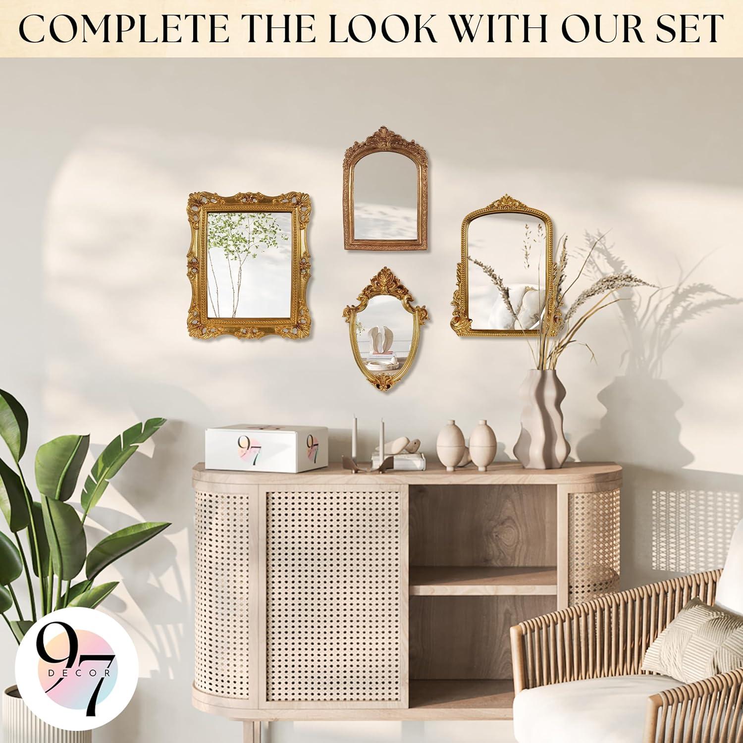 image97 Decor Decorative Gold Wall Mirror Vintage Decor  Small Antique Mirror for Table Top and Wall Mounting Ornate Vintage Mirrors Frame for Home Bedroom Makeup Room 116x9 InchRegal Arch