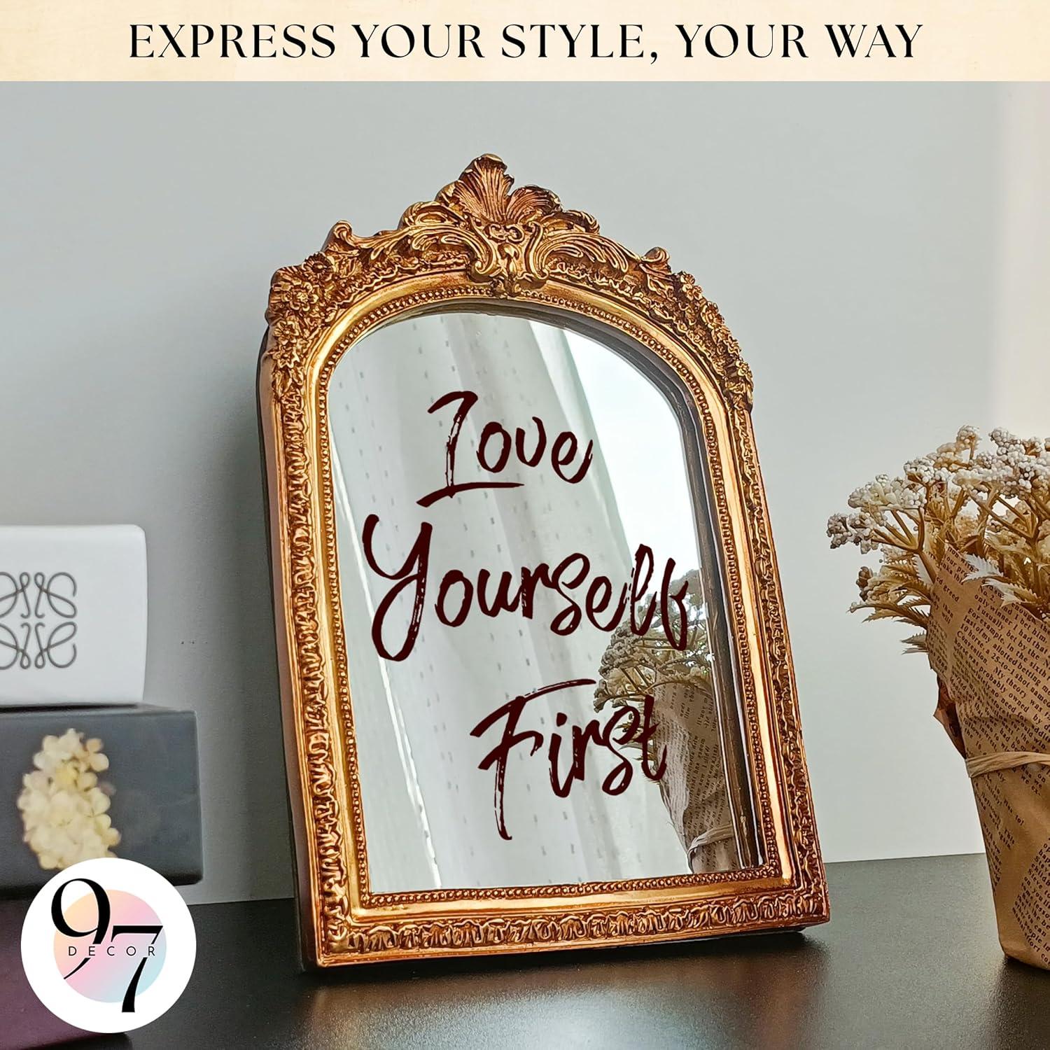 image97 Decor Decorative Gold Wall Mirror Vintage Decor  Small Antique Mirror for Table Top and Wall Mounting Ornate Vintage Mirrors Frame for Home Bedroom Makeup Room 116x9 InchRegal Arch