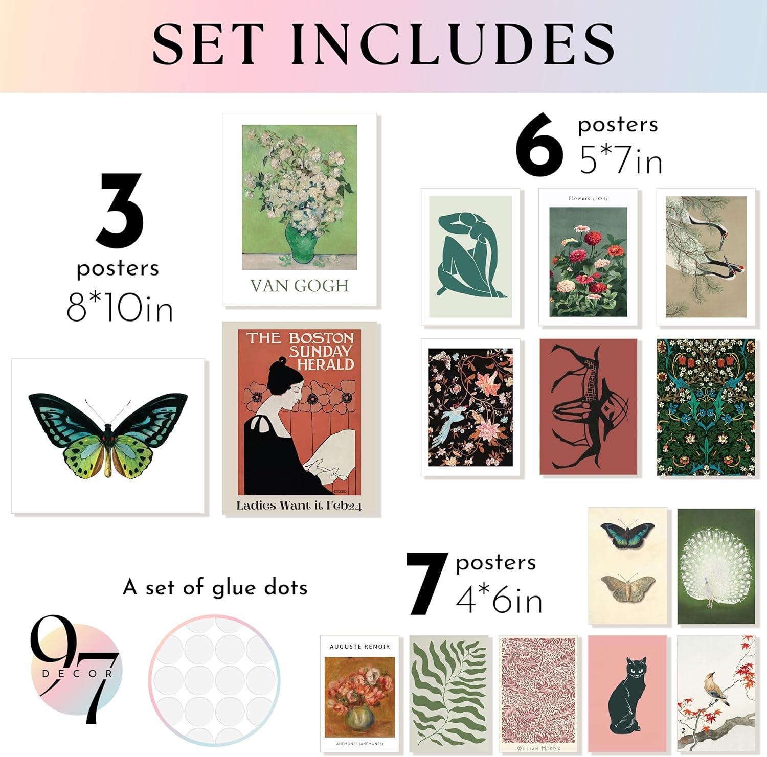 image97 Decor Eclectic Wall Art FRAMED  Vintage Boho Wall Decor Trendy Boho Prints For Wall Framed Gallery Wall Art Set Dorm Posters For Room Aesthetic Pictures Maximalist Decorations For Home BEIGE FRAMEEclectic Tranquility 16x8x10