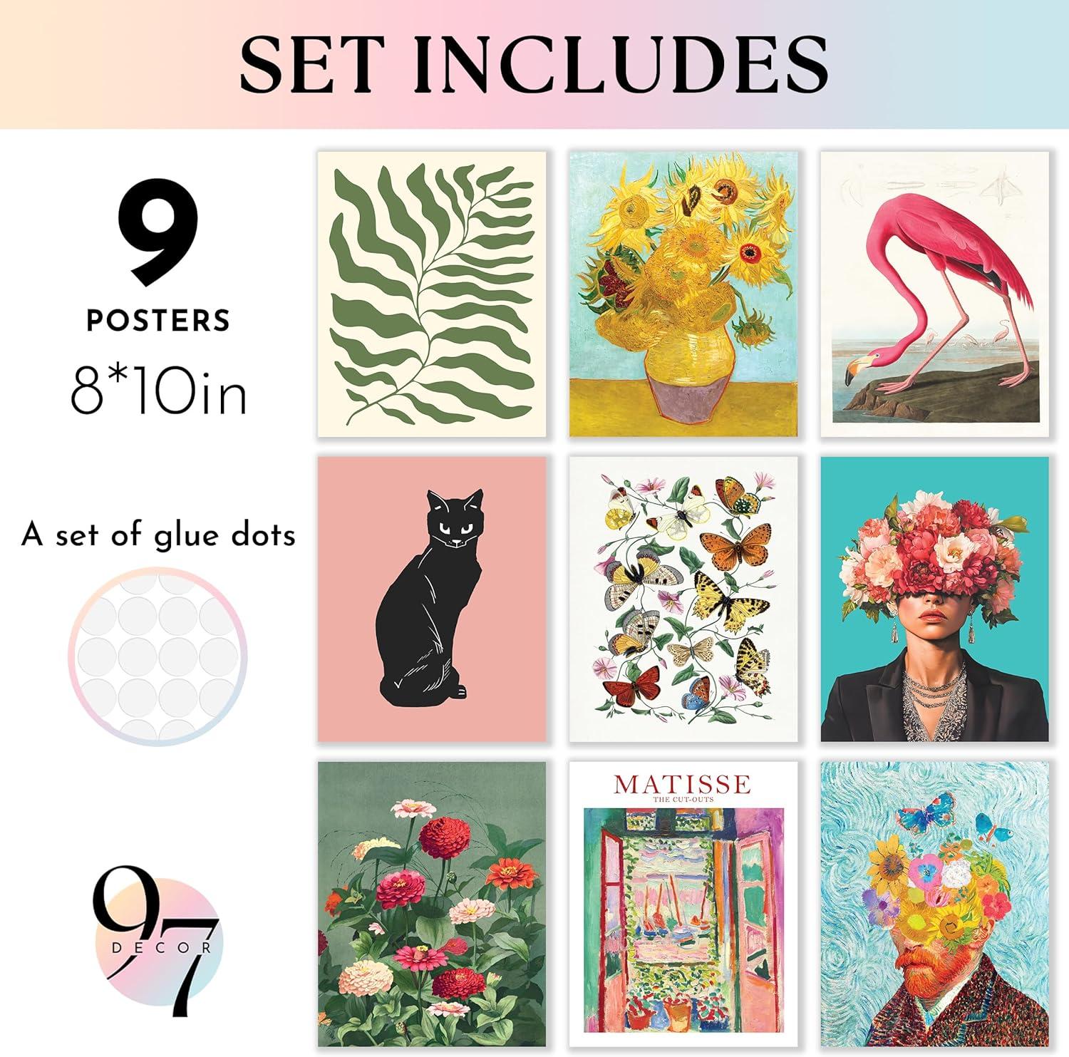 image97 Decor Eclectic Wall Art FRAMED  Vintage Boho Wall Decor Trendy Boho Prints For Wall Framed Gallery Wall Art Set Dorm Posters For Room Aesthetic Pictures Maximalist Decorations For Home BEIGE FRAMEEclectic Bloom 9x8x10