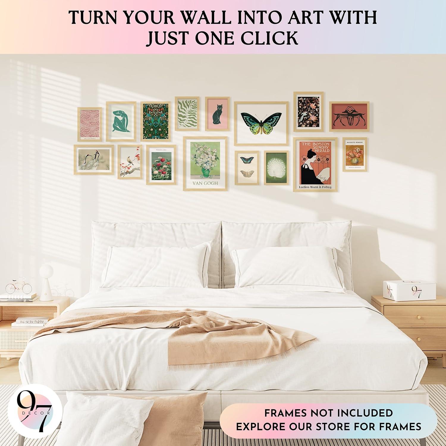 image97 Decor Eclectic Wall Art FRAMED  Vintage Boho Wall Decor Trendy Boho Prints For Wall Framed Gallery Wall Art Set Dorm Posters For Room Aesthetic Pictures Maximalist Decorations For Home BEIGE FRAMEEclectic Tranquility 16x8x10