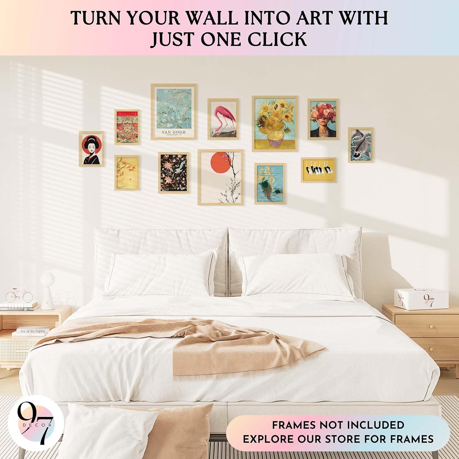 image97 Decor Eclectic Wall Art FRAMED  Vintage Boho Wall Decor Trendy Boho Prints For Wall Framed Gallery Wall Art Set Dorm Posters For Room Aesthetic Pictures Maximalist Decorations For Home BEIGE FRAMEEclectic Orient 12x8x10