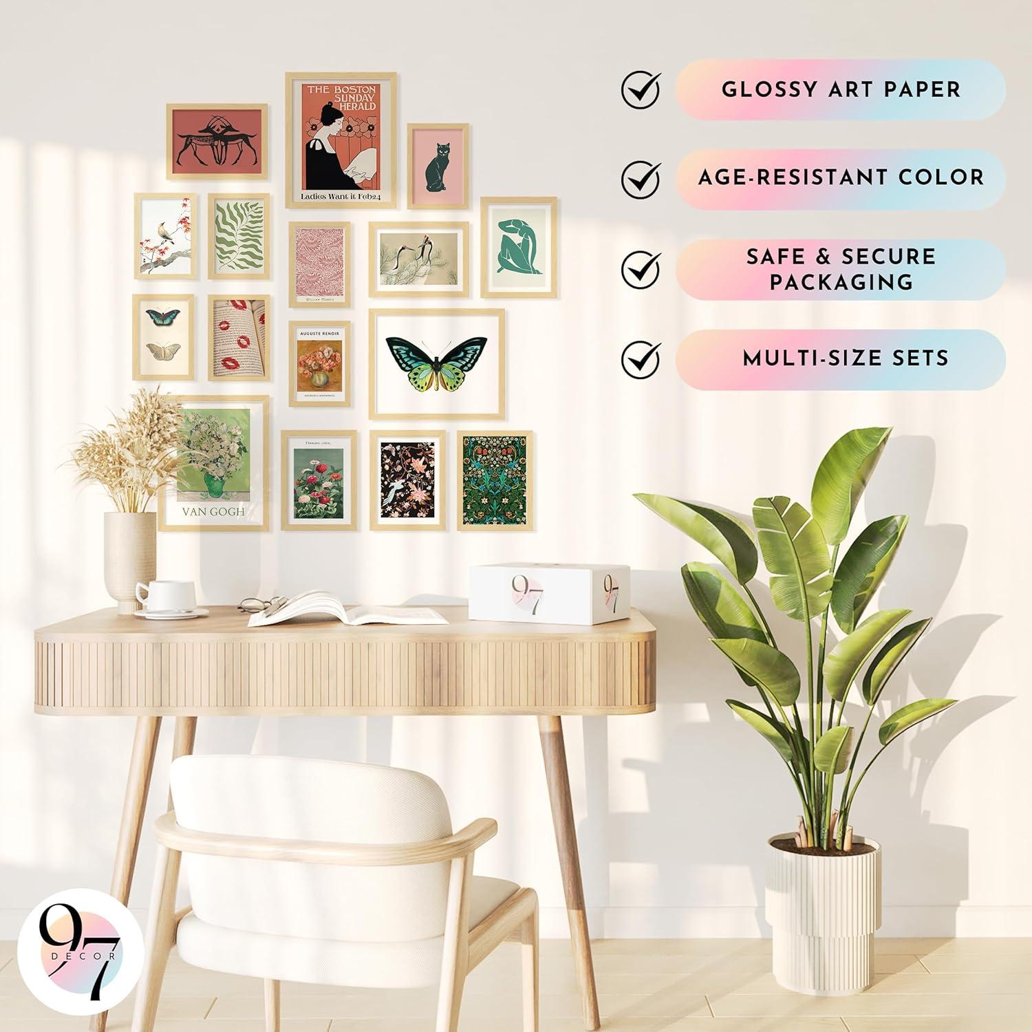 image97 Decor Eclectic Wall Art FRAMED  Vintage Boho Wall Decor Trendy Boho Prints For Wall Framed Gallery Wall Art Set Dorm Posters For Room Aesthetic Pictures Maximalist Decorations For Home BEIGE FRAMEEclectic Tranquility 16x8x10