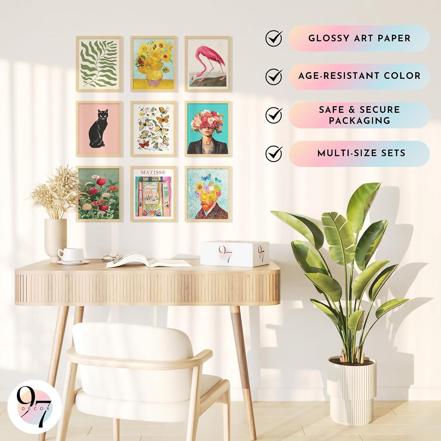 image97 Decor Eclectic Wall Art FRAMED  Vintage Boho Wall Decor Trendy Boho Prints For Wall Framed Gallery Wall Art Set Dorm Posters For Room Aesthetic Pictures Maximalist Decorations For Home BEIGE FRAMEEclectic Bloom 9x8x10