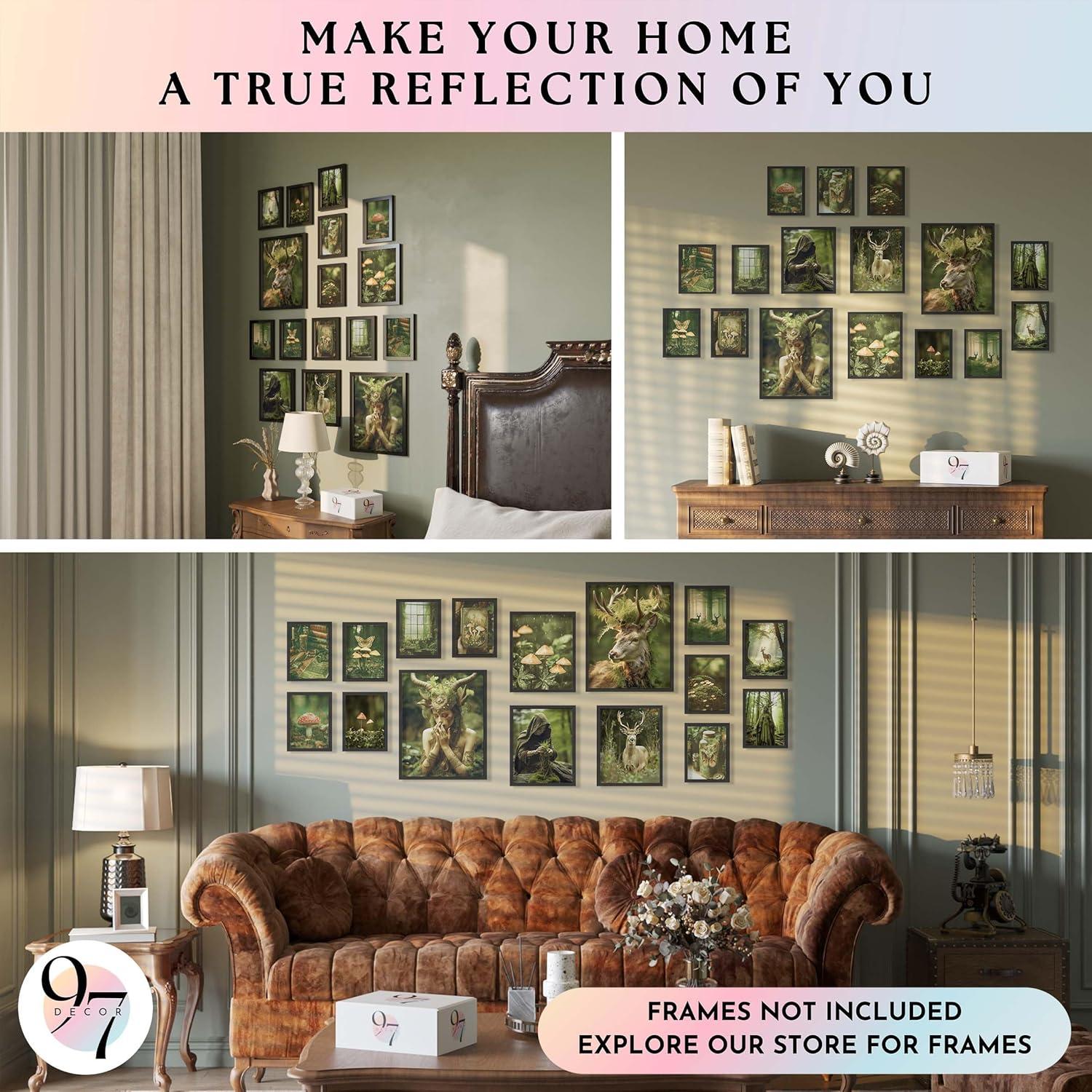 image97 Decor FRAMED 16PCS Vintage Fairycore Decor  Fairy Wall Decoration Aesthetic Cottage Wall Art Fairy Core Posters Fairy Art Prints Cottagecore Mushroom Pictures Earthy Fairy Decoration for Bedroom Home BEIGE FRAMEFairycore 12x8x10