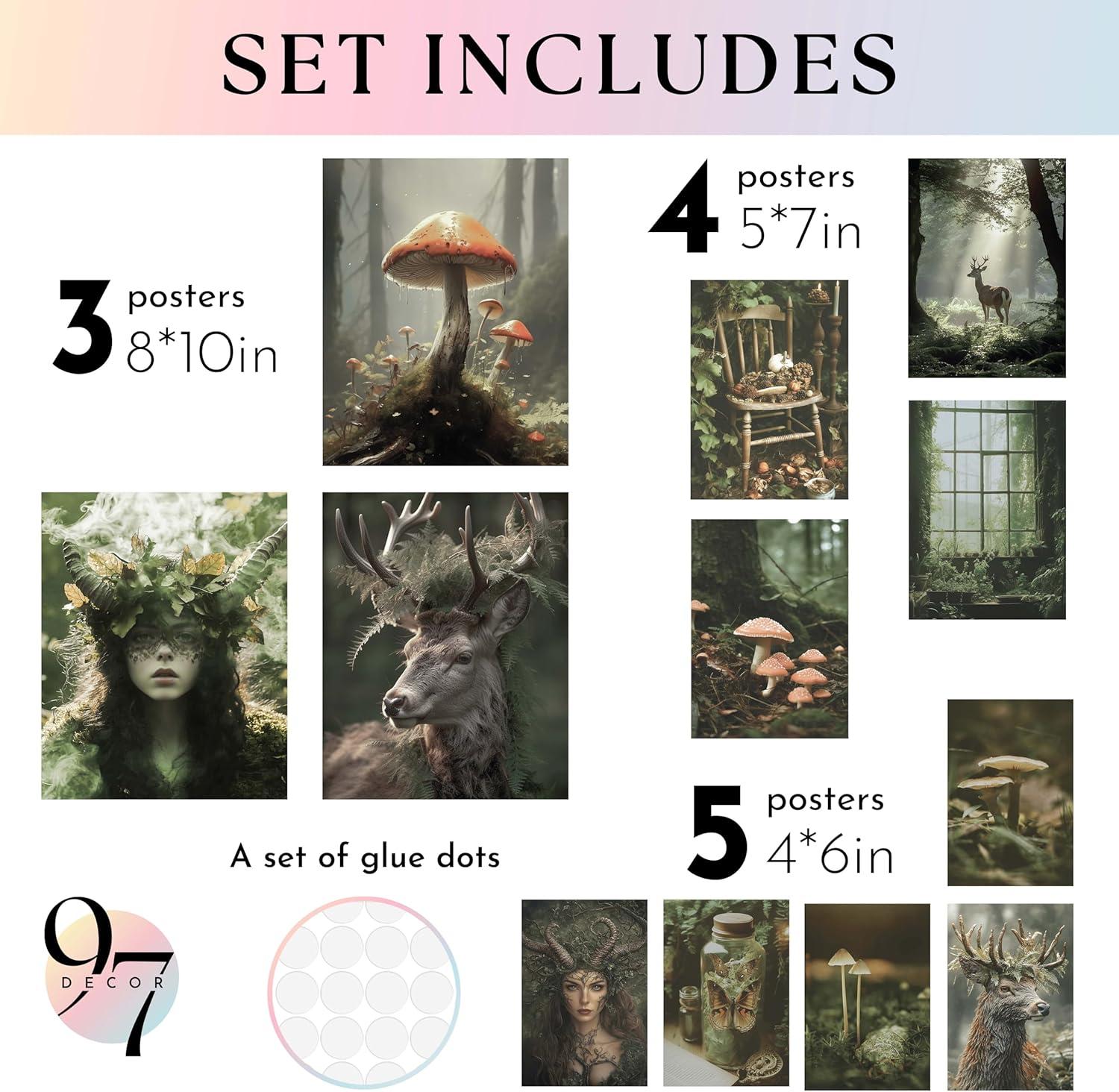 image97 Decor FRAMED 16PCS Vintage Fairycore Decor  Fairy Wall Decoration Aesthetic Cottage Wall Art Fairy Core Posters Fairy Art Prints Cottagecore Mushroom Pictures Earthy Fairy Decoration for Bedroom Home BEIGE FRAMEFairycore 16x8x10