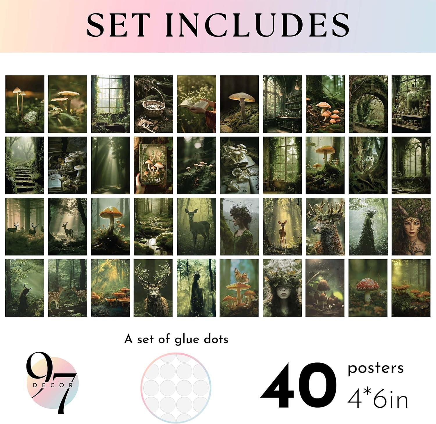 image97 Decor FRAMED 16PCS Vintage Fairycore Decor  Fairy Wall Decoration Aesthetic Cottage Wall Art Fairy Core Posters Fairy Art Prints Cottagecore Mushroom Pictures Earthy Fairy Decoration for Bedroom Home BEIGE FRAMEFairycore 40x4x6