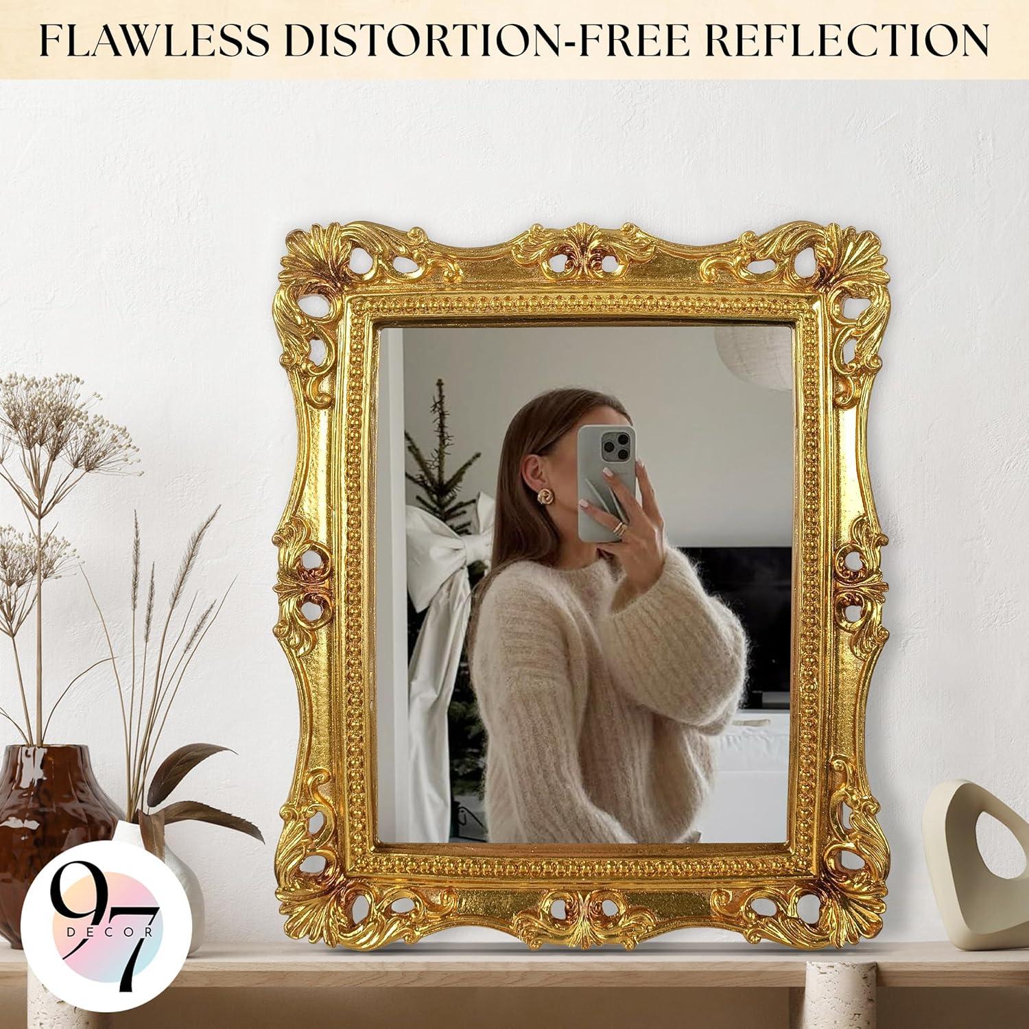 image97 Decor Gold Vintage Wall Mirror  Small Gold Mirror for Tabletop and Wall Hanging Antique Arch Frames for Desk Small Decorative Mirrors Frame for Home Bedroom Makeup Room Decor 118x96 InchRipple Rectangle