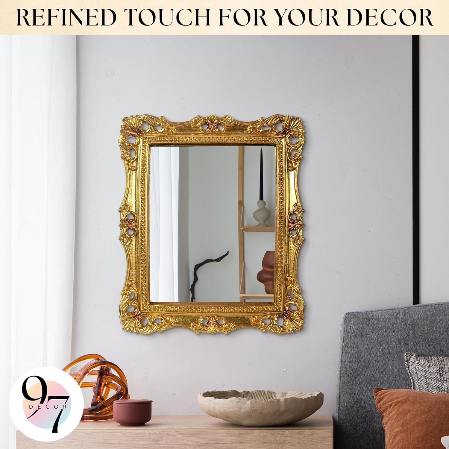 image97 Decor Gold Vintage Wall Mirror  Small Gold Mirror for Tabletop and Wall Hanging Antique Arch Frames for Desk Small Decorative Mirrors Frame for Home Bedroom Makeup Room Decor 118x96 InchRipple Rectangle