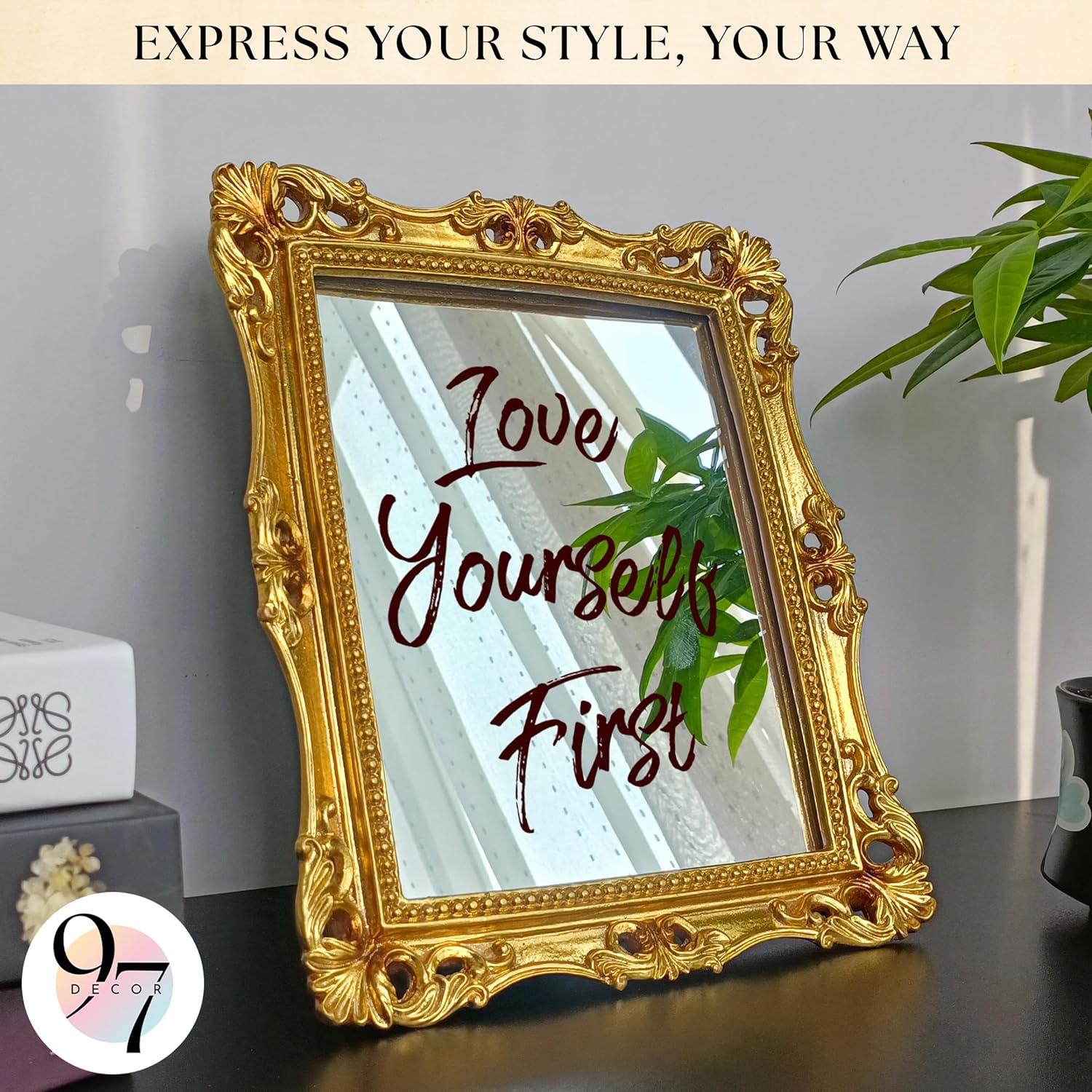 image97 Decor Gold Vintage Wall Mirror  Small Gold Mirror for Tabletop and Wall Hanging Antique Arch Frames for Desk Small Decorative Mirrors Frame for Home Bedroom Makeup Room Decor 118x96 InchRipple Rectangle