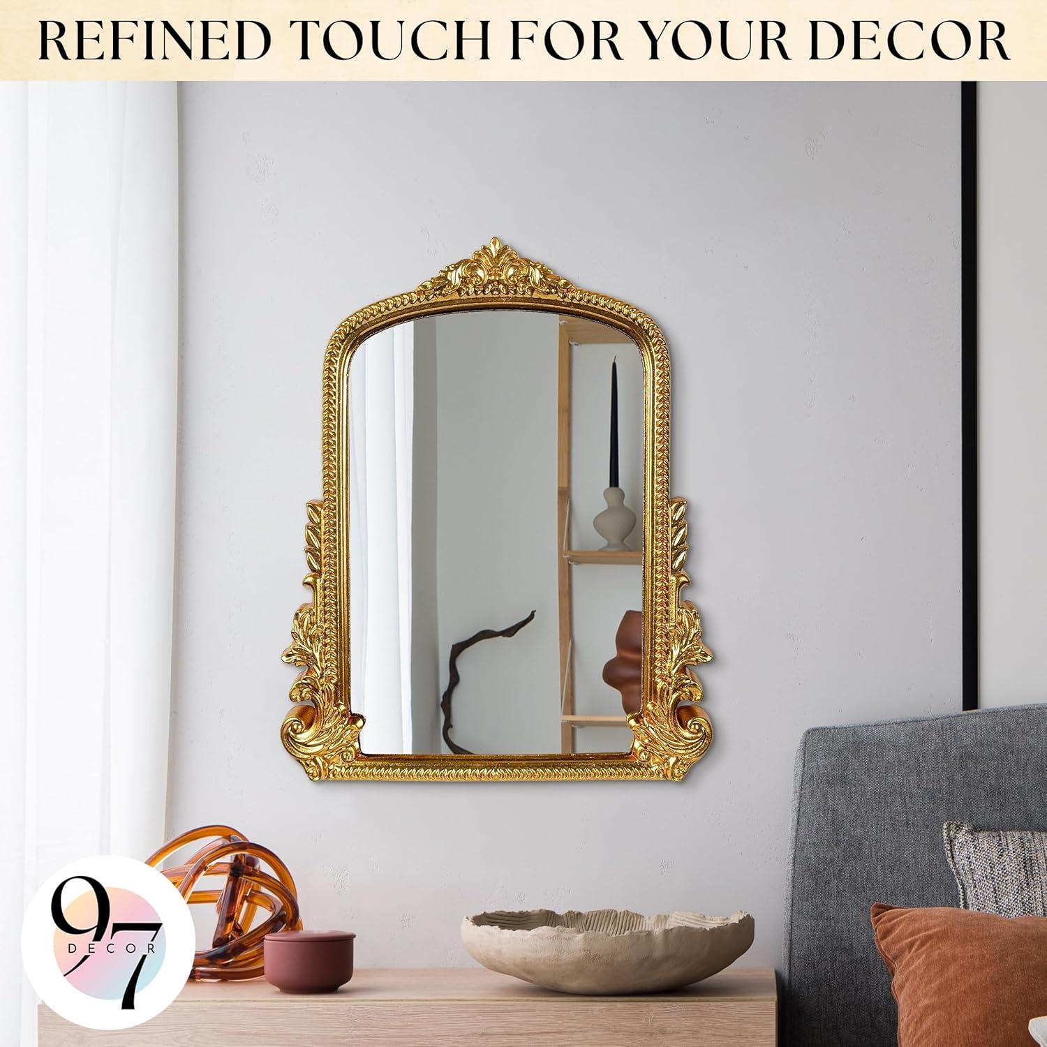 image97 Decor Gold Vintage Wall Mirror  Small Gold Mirror for Tabletop and Wall Hanging Antique Arch Frames for Desk Small Decorative Mirrors Frame for Home Bedroom Makeup Room Decor 118x96 InchClassic Arch