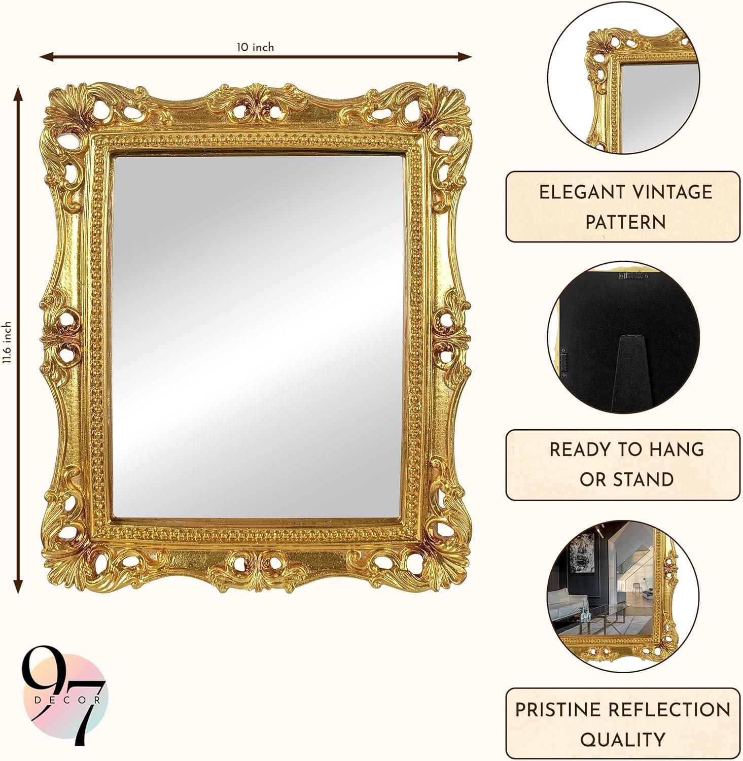 image97 Decor Gold Vintage Wall Mirror  Small Gold Mirror for Tabletop and Wall Hanging Antique Arch Frames for Desk Small Decorative Mirrors Frame for Home Bedroom Makeup Room Decor 118x96 InchRipple Rectangle