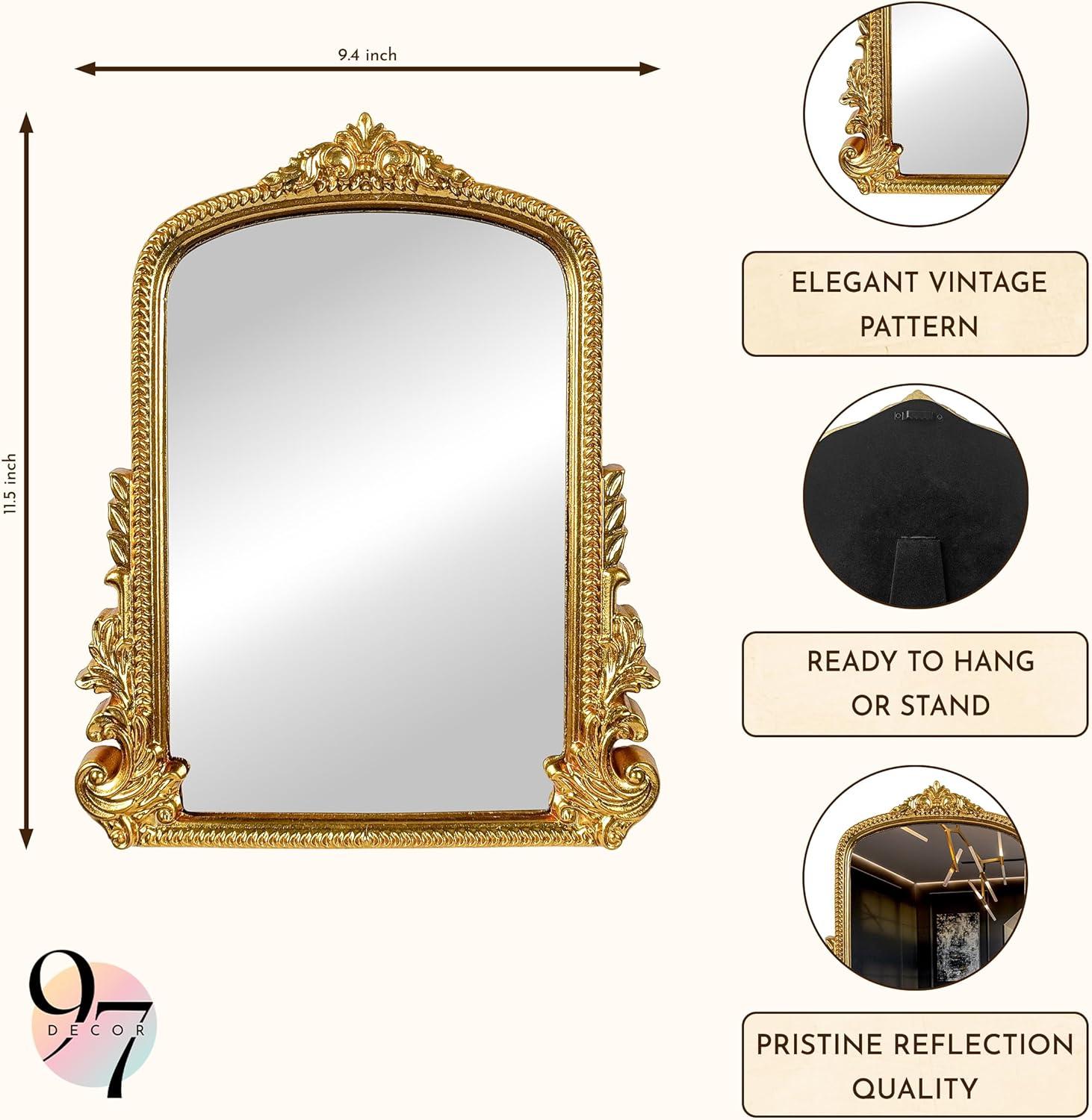 image97 Decor Gold Vintage Wall Mirror  Small Gold Mirror for Tabletop and Wall Hanging Antique Arch Frames for Desk Small Decorative Mirrors Frame for Home Bedroom Makeup Room Decor 118x96 InchClassic Arch