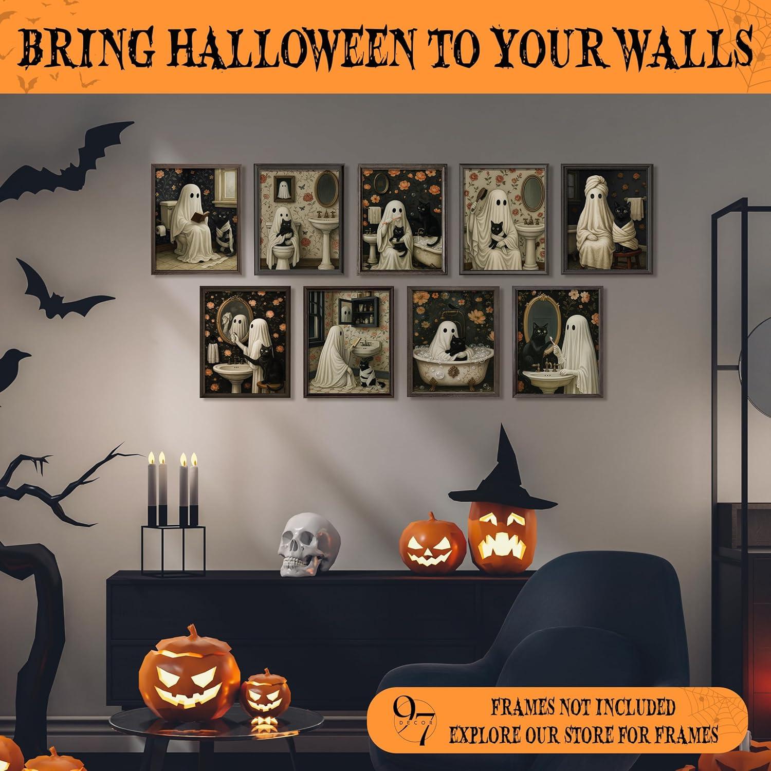 image97 Decor Halloween Bathroom Decor  Vintage Ghost Wall Art Prints Gothic Bathroom Wall Art Posters For Room Aesthetic Spooky Ghost Pictures Cute Halloween Decorations Indoor For Home unframedHalloween Bathroom