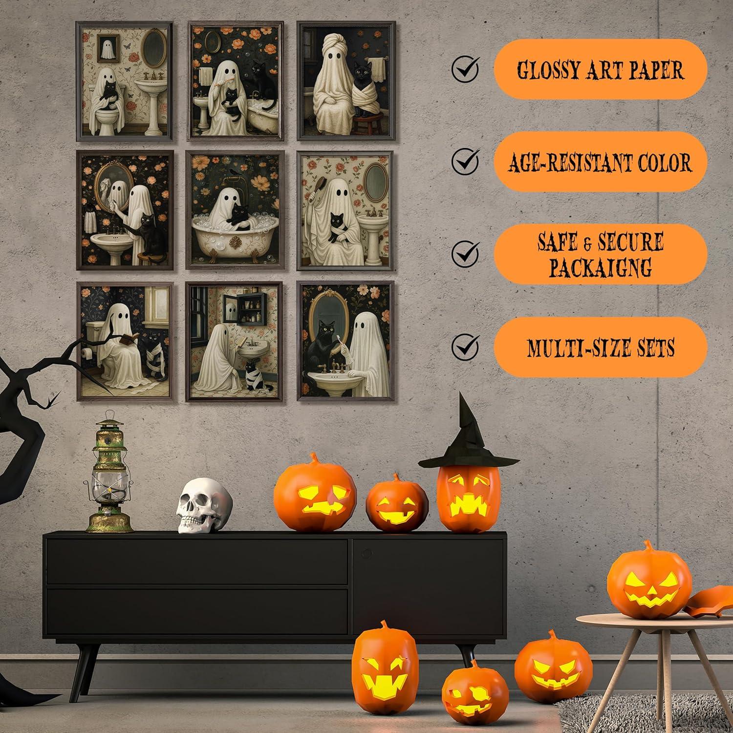 image97 Decor Halloween Bathroom Decor  Vintage Ghost Wall Art Prints Gothic Bathroom Wall Art Posters For Room Aesthetic Spooky Ghost Pictures Cute Halloween Decorations Indoor For Home unframedHalloween Bathroom