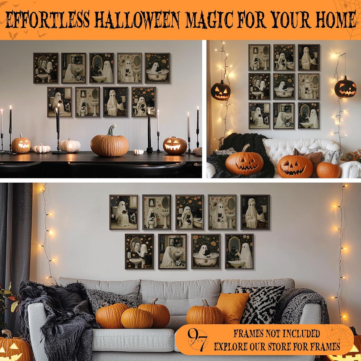 image97 Decor Halloween Bathroom Decor  Vintage Ghost Wall Art Prints Gothic Bathroom Wall Art Posters For Room Aesthetic Spooky Ghost Pictures Cute Halloween Decorations Indoor For Home unframedHalloween Bathroom