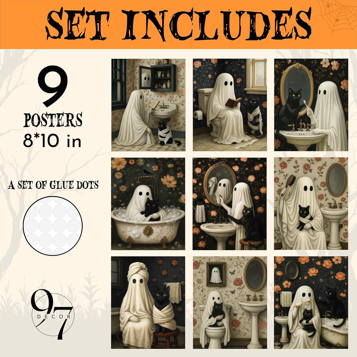 image97 Decor Halloween Bathroom Decor  Vintage Ghost Wall Art Prints Gothic Bathroom Wall Art Posters For Room Aesthetic Spooky Ghost Pictures Cute Halloween Decorations Indoor For Home unframedHalloween Bathroom