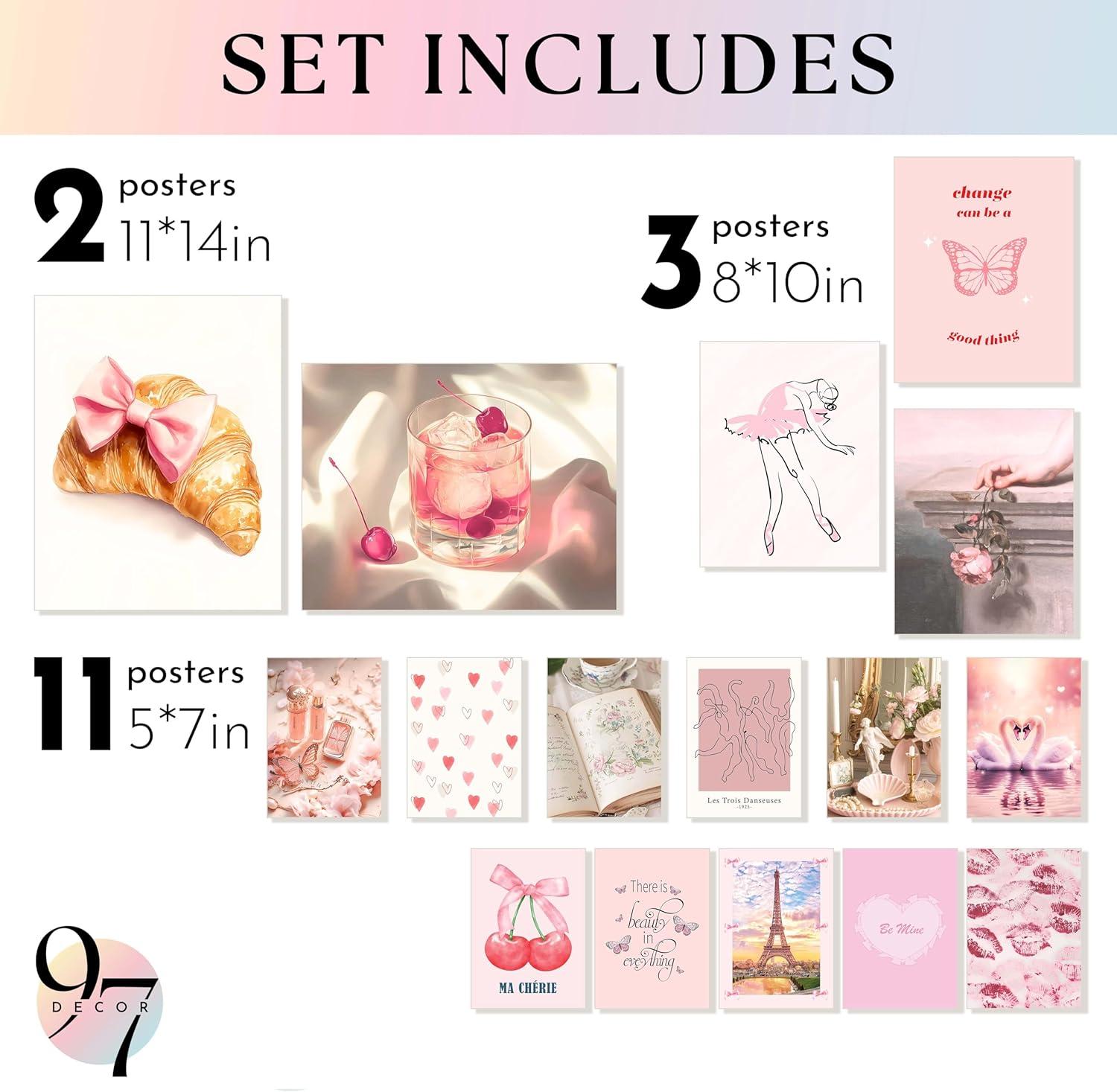 image97 Decor LARGE 11x14 Pink Coquette Room Decor Aesthetic  Vintage Coquette Wall Decor Cute Coquette Posters For Girls Dorm Decorations Girly Wall Art Prints Bow Pictures For Bedroom UnframedDreamy Coquette Gx11x14