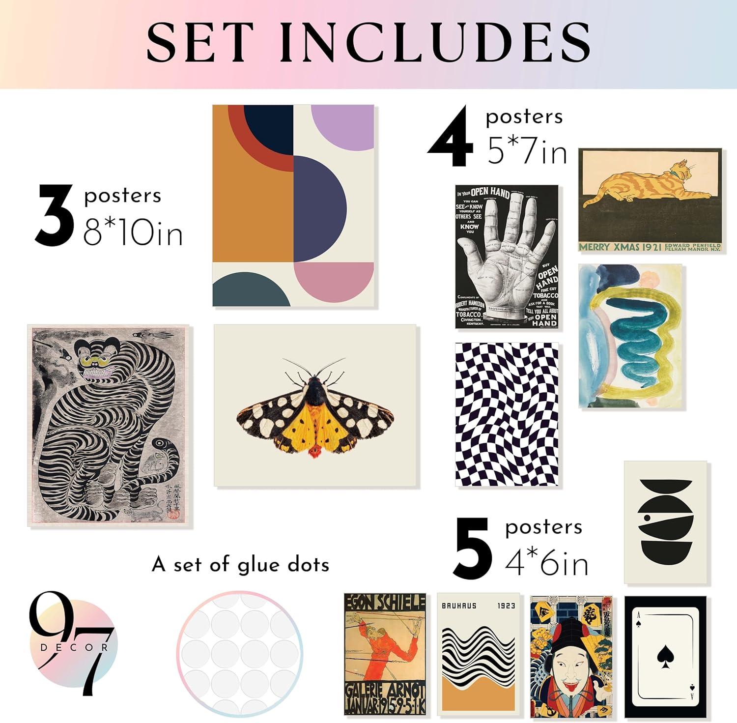 image97 Decor LARGE 11x14 Vintage Eclectic Wall Art Prints  Large Eclectic Prints For Wall Decor Unique Funky Aesthetic Pictures Maximalist Decoration Mid Century Modern Wall Gallery For Home UnframedEclectic Folk Art