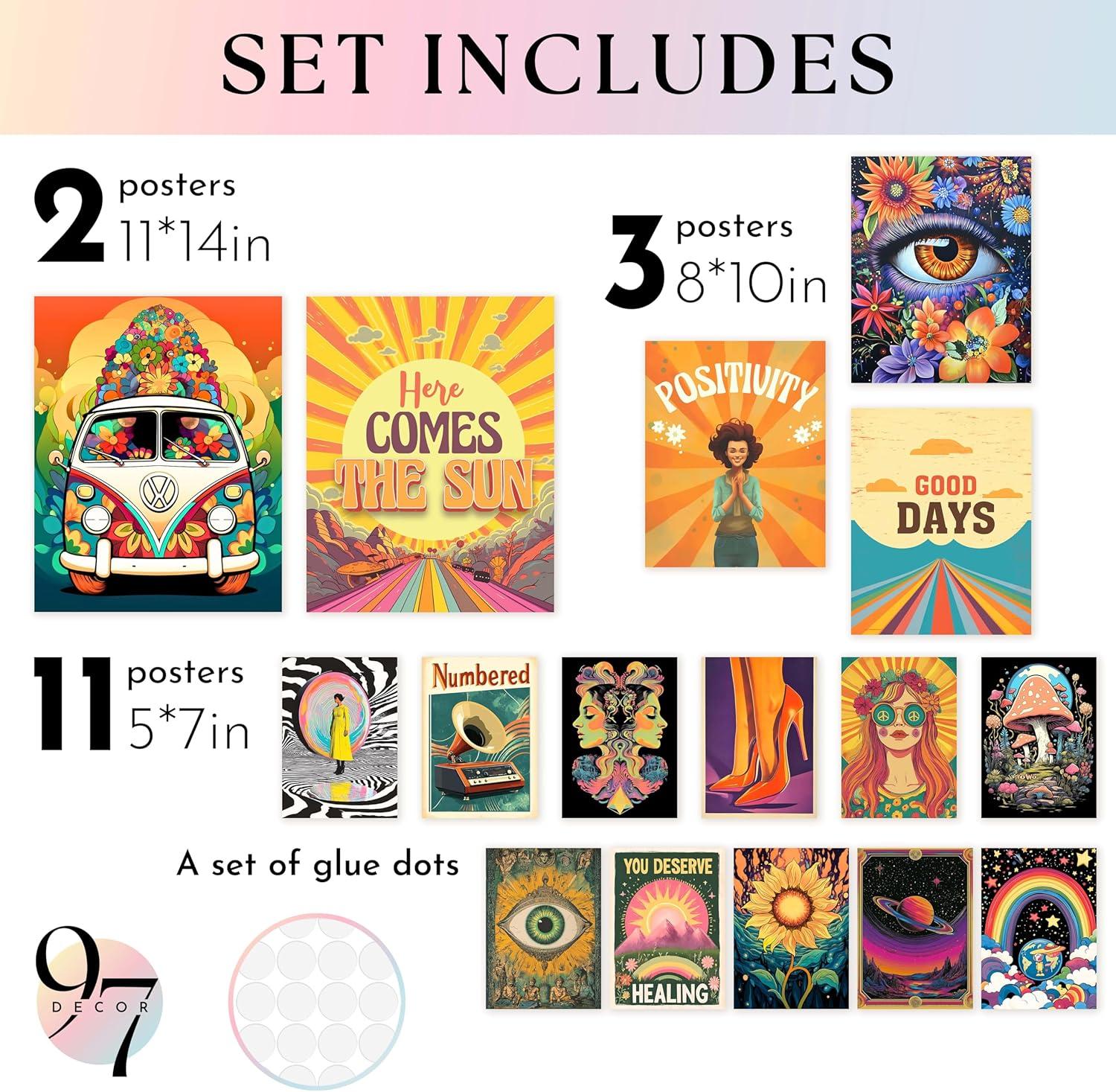 image97 Decor Large 11x14 Hippie Room Decor For Bedroom Aesthetic  Large Cute Hippie Decor For Bedroom Vintage Retro Posters For Dorm Groovy 70s Wall Art Hippy Prints For Classroom Decorations Unframed