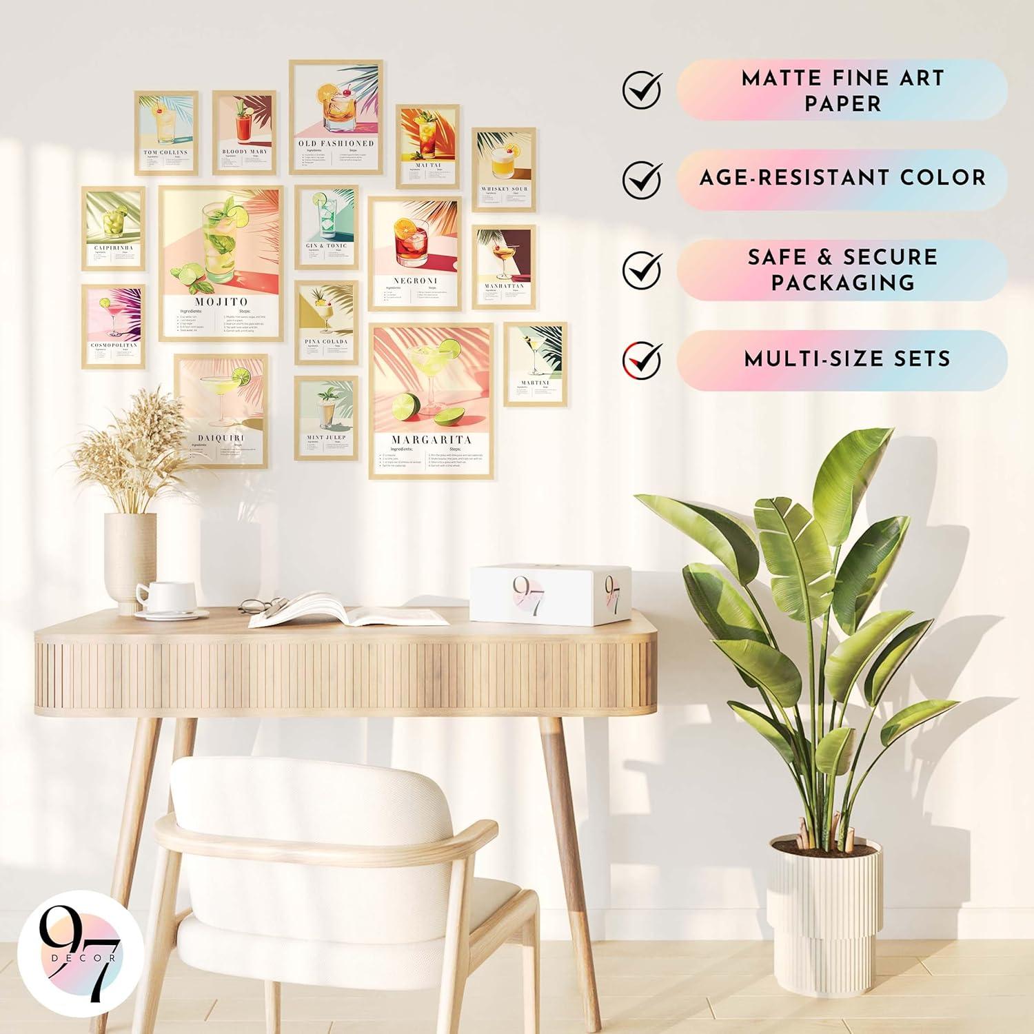image97 Decor Large 11x14 Vintage Cocktail Poster  Colorful Cocktail Wall Art Retro Bar Cart Decor And Accessories Cute Apartment Aesthetic Pictures Cocktails Recipe Art For College Dorm UnframedCocktail Color Pop