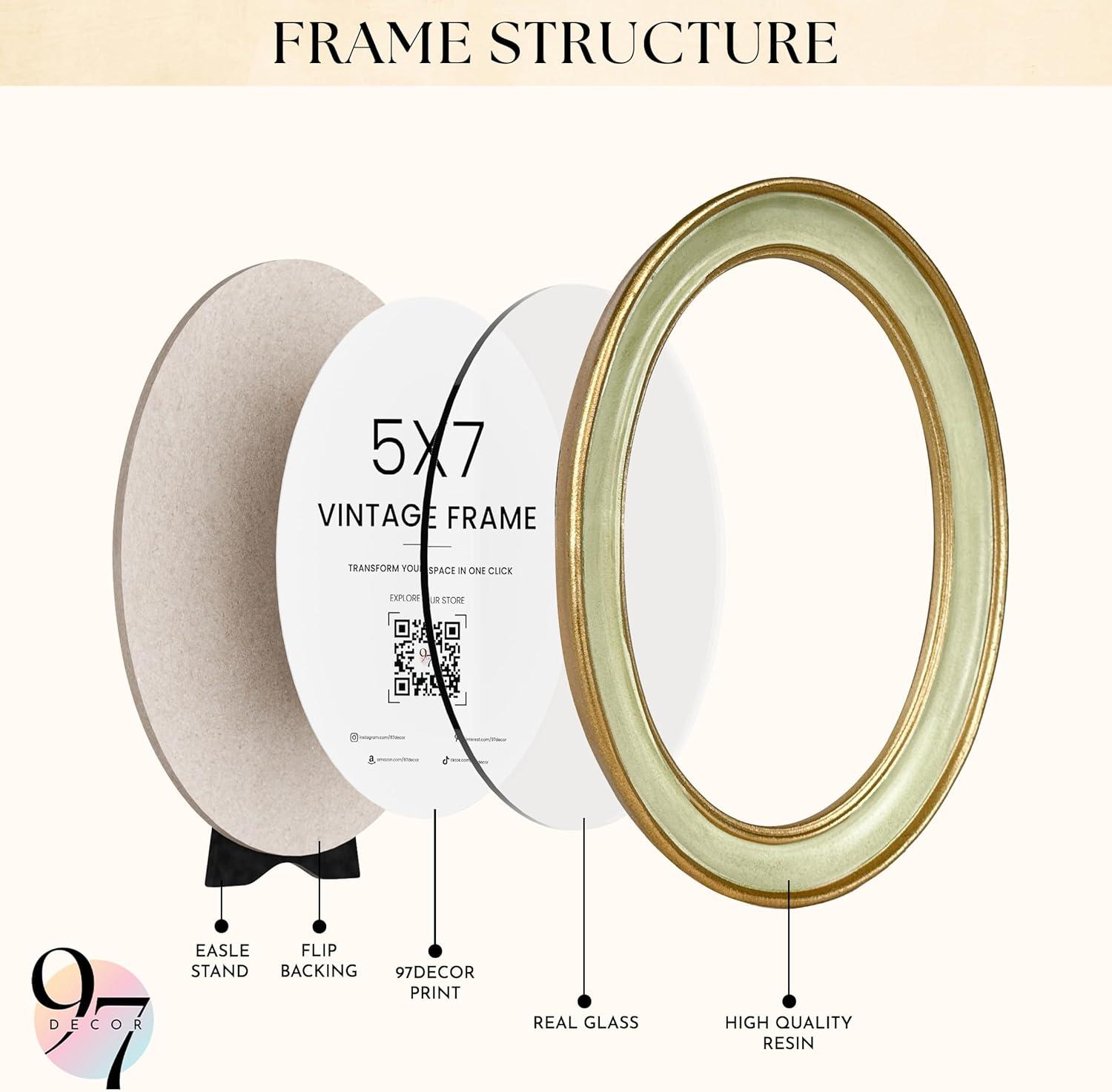 image97 Decor Oval 5x7 Picture Frame  Small Vintage Picture Frames 5x7 Elegant Oval Frame 5 X 7 For Wall Hanging Vintage Frames 5x 7 Antique Home DecorMint Oval
