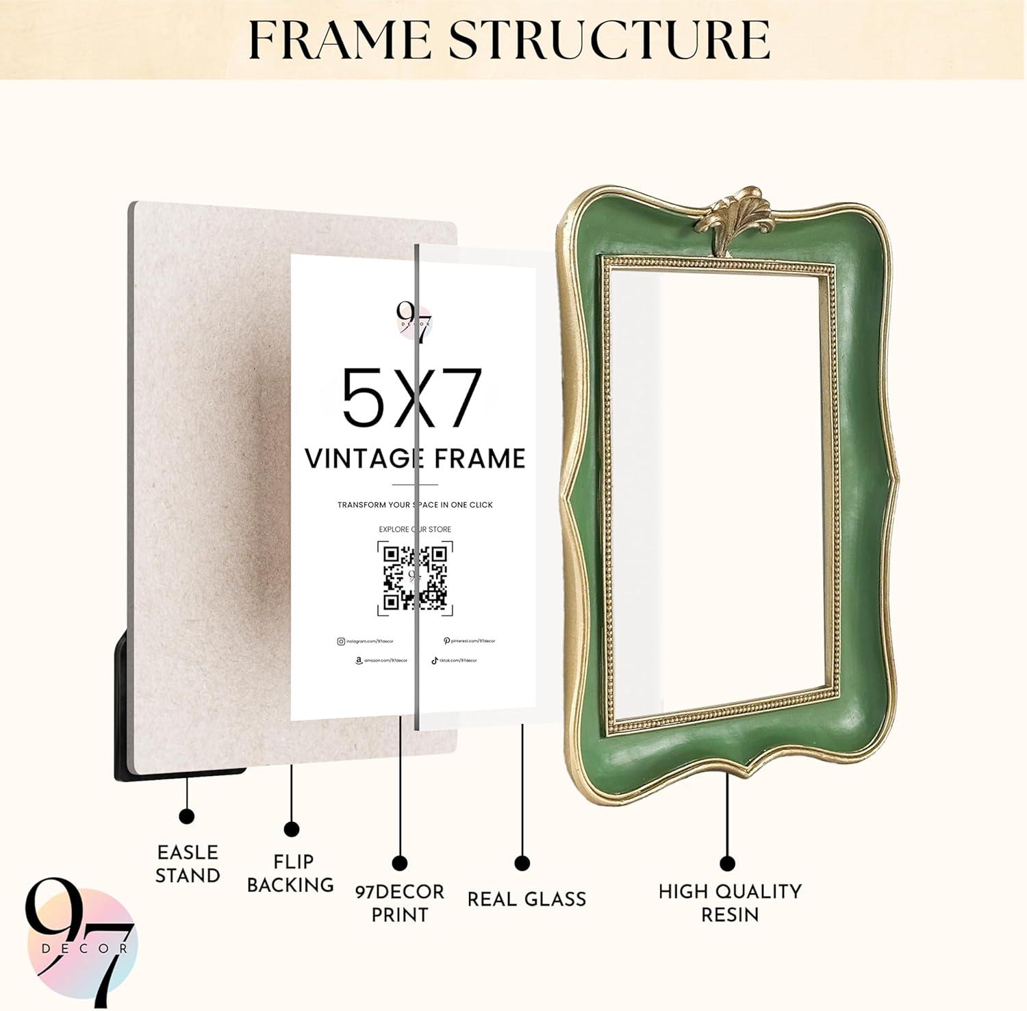 image97 Decor Oval 5x7 Picture Frame  Small Vintage Picture Frames 5x7 Elegant Oval Frame 5 X 7 For Wall Hanging Vintage Frames 5x 7 Antique Home DecorVintage Green Rectangle