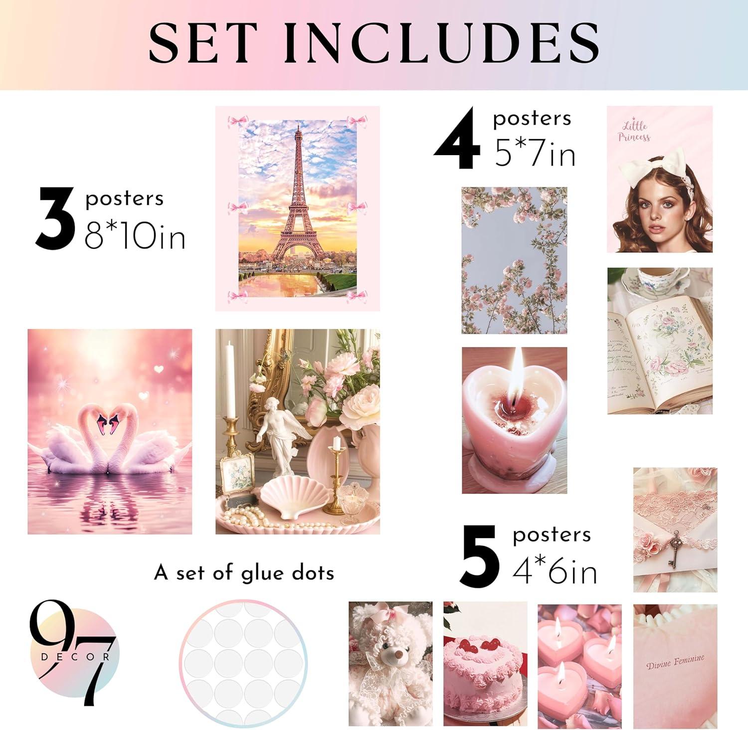 image97 Decor Pink Coquette Room Decor Aesthetic  Vintage Wall Decor Cute Posters for Girls Dorm Decorations Girly Wall Art Prints Pink Pictures for Bedroom 8x10 UnframedCoquette Gx8x10