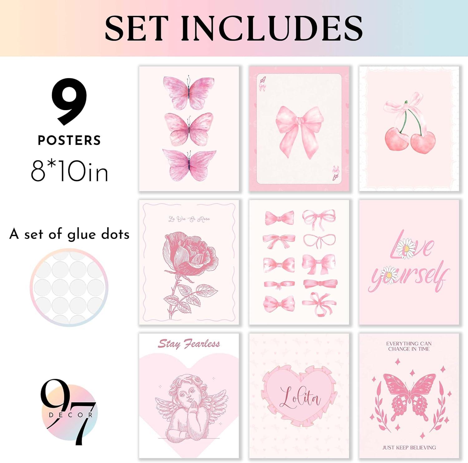 image97 Decor Pink Coquette Room Decor Aesthetic  Vintage Wall Decor Cute Posters for Girls Dorm Decorations Girly Wall Art Prints Pink Pictures for Bedroom 8x10 UnframedSimple Coquette 9x8x10