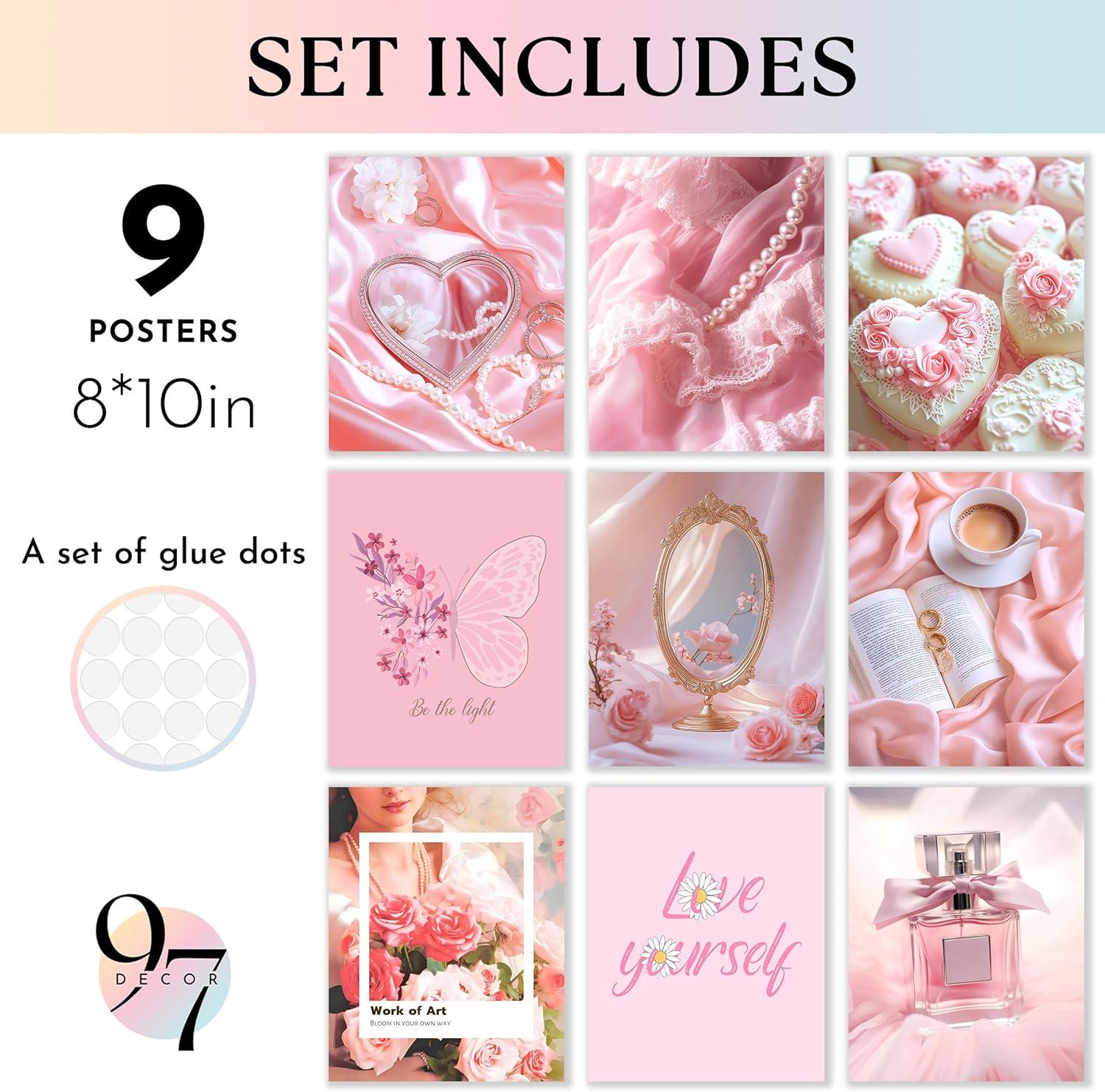image97 Decor Pink Coquette Room Decor Aesthetic  Vintage Wall Decor Cute Posters for Girls Dorm Decorations Girly Wall Art Prints Pink Pictures for Bedroom 8x10 UnframedPinky Coquette 9x8x10