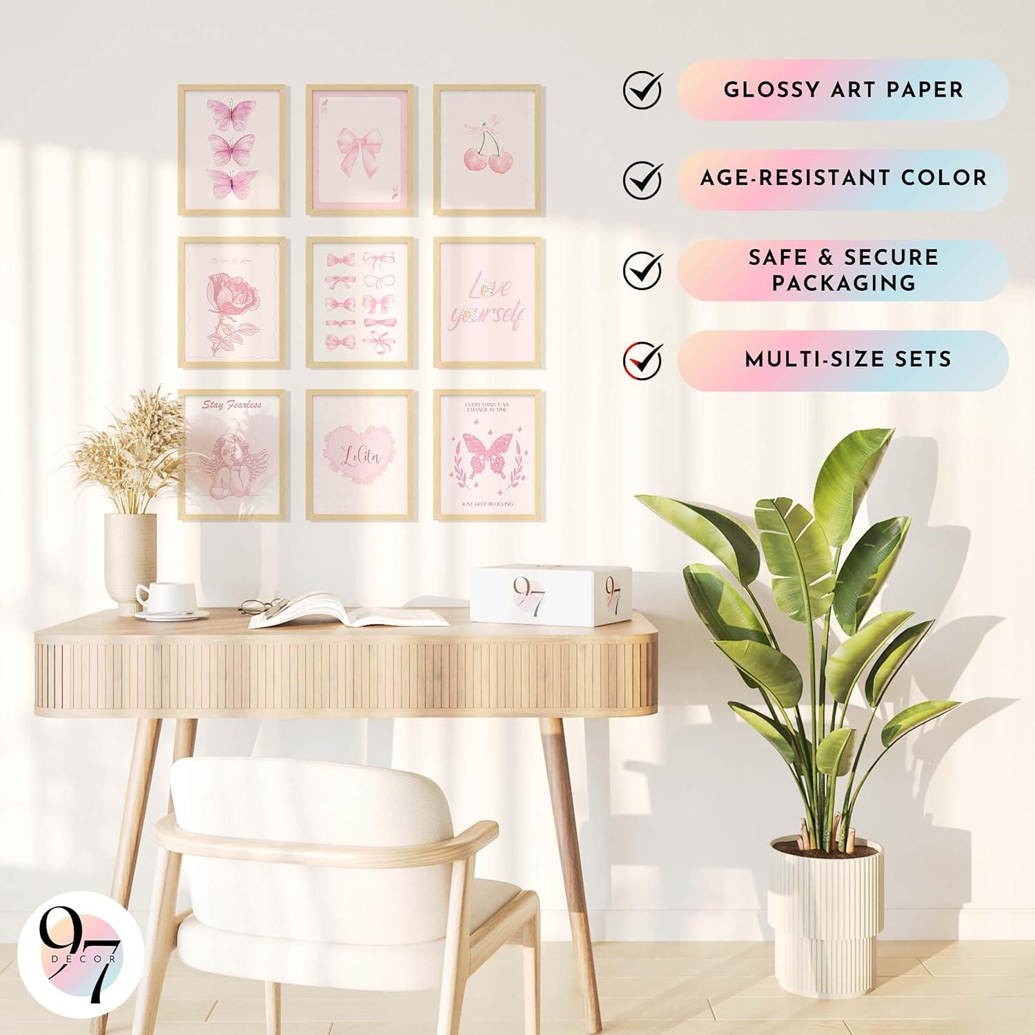 image97 Decor Pink Coquette Room Decor Aesthetic  Vintage Wall Decor Cute Posters for Girls Dorm Decorations Girly Wall Art Prints Pink Pictures for Bedroom 8x10 UnframedSimple Coquette 9x8x10
