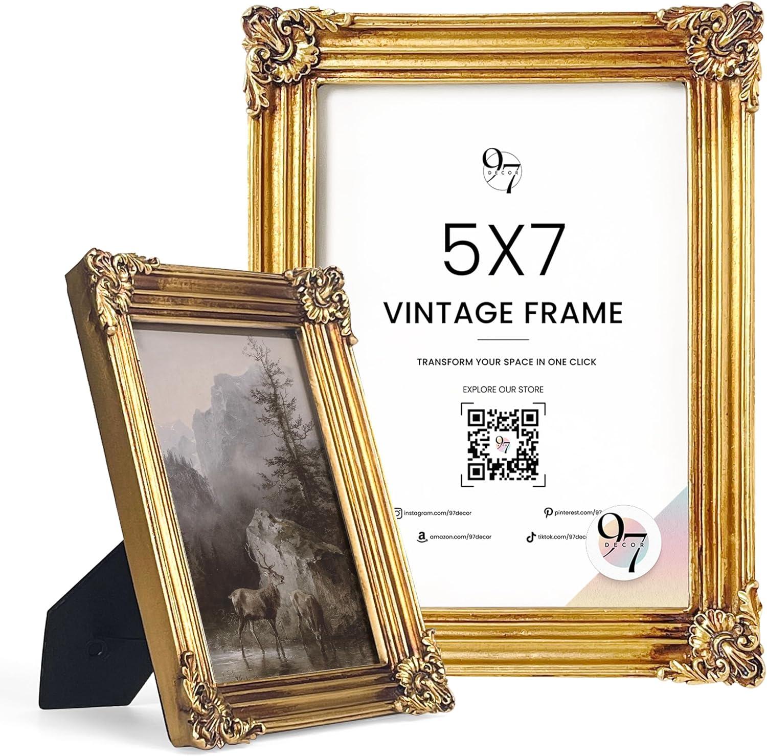 image97 Decor Rustic 5x7 Gold Picture Frame Gold Vintage Frame 5x7 Antique Golden Photo Frames 5 By 7 Picture Frame Ornate Frames For Tabletop And Wall HangingGold Rectangle