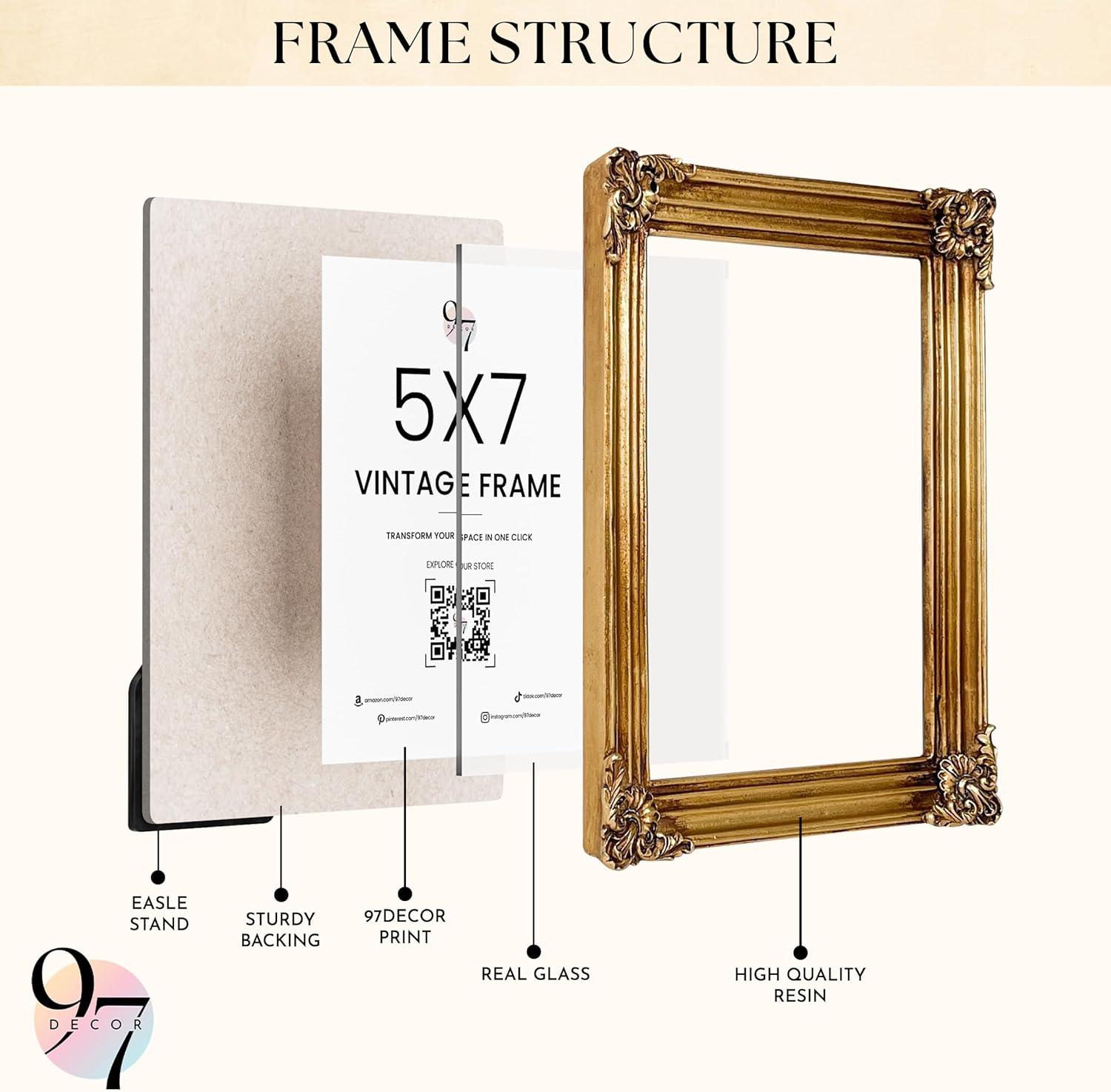 image97 Decor Rustic 5x7 Gold Picture Frame Gold Vintage Frame 5x7 Antique Golden Photo Frames 5 By 7 Picture Frame Ornate Frames For Tabletop And Wall HangingGold Rectangle