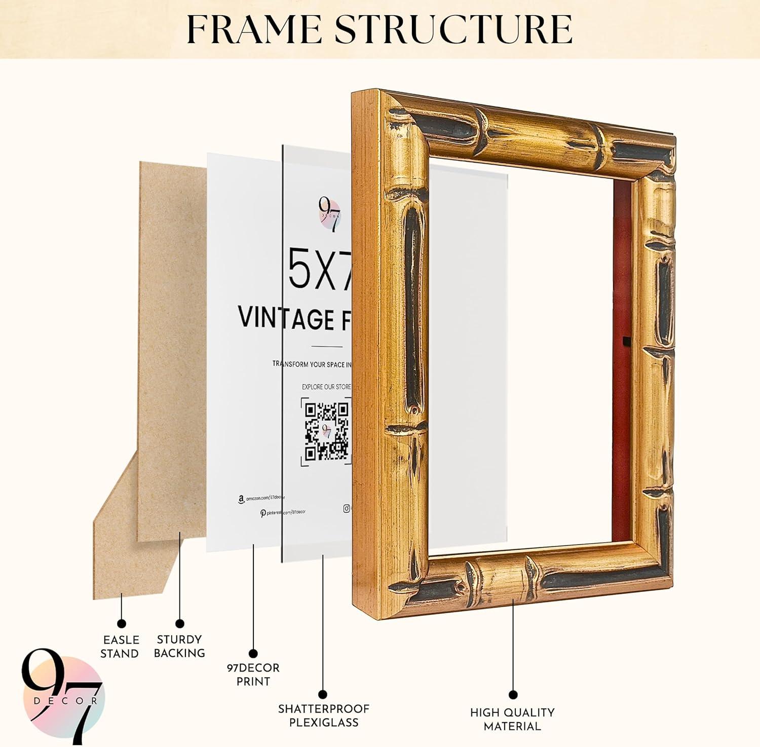 image97 Decor Rustic 5x7 Gold Picture Frame Gold Vintage Frames 5x7 Antique Photo Frames 5 By 7 Faux Bamboo Frame For Tabletop And Wall Hanging