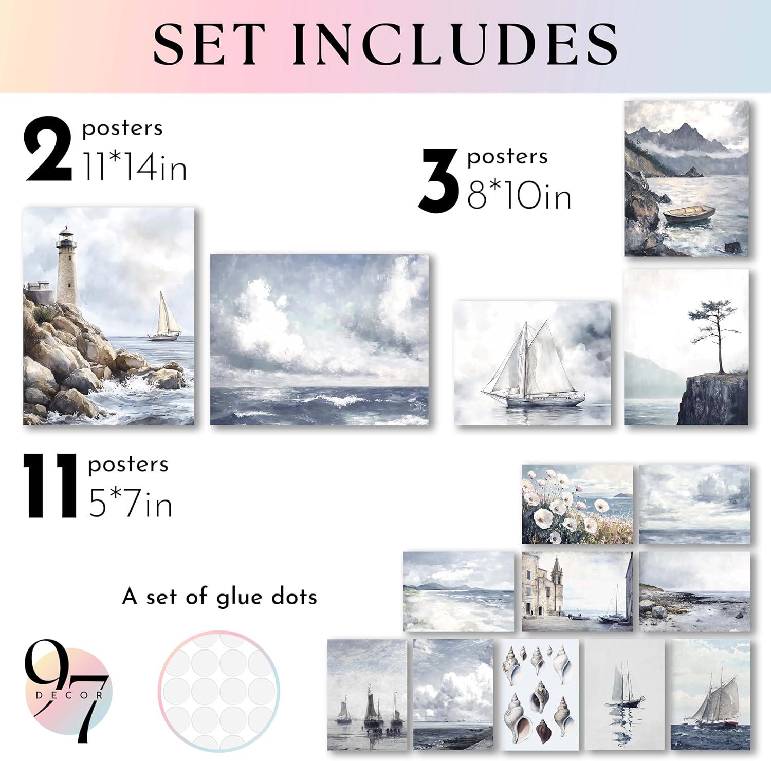 image97 Decor Rustic Nautical Wall Decor  Vintage Nautical Wall Art Farmhouse Coastal Prints Ship Painting Vintage Beach Posters Ocean Art Prints Sailboat Pictures For Home Bedroom 8x10 UnframedBright Coastal Gx11x14
