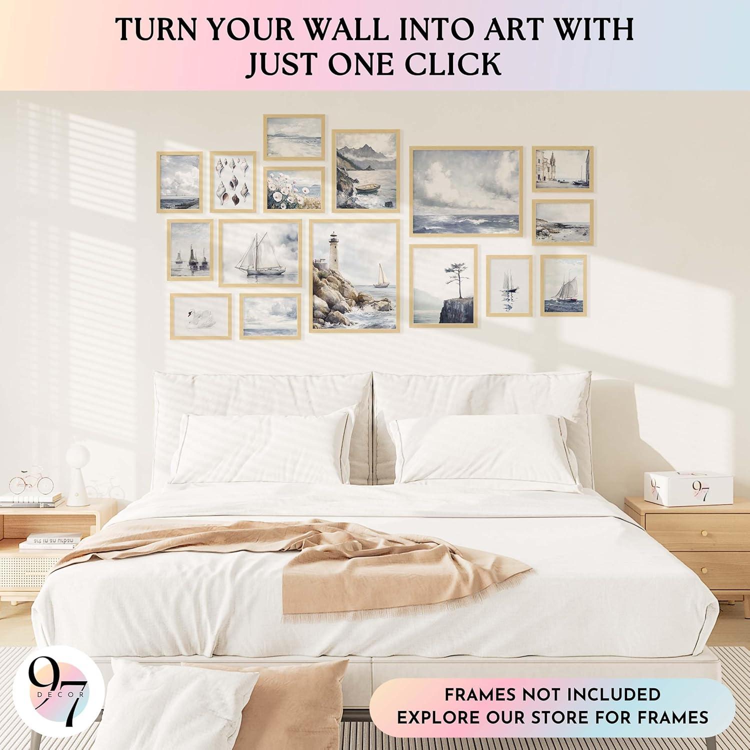 image97 Decor Rustic Nautical Wall Decor  Vintage Nautical Wall Art Farmhouse Coastal Prints Ship Painting Vintage Beach Posters Ocean Art Prints Sailboat Pictures For Home Bedroom 8x10 UnframedBright Coastal Gx11x14