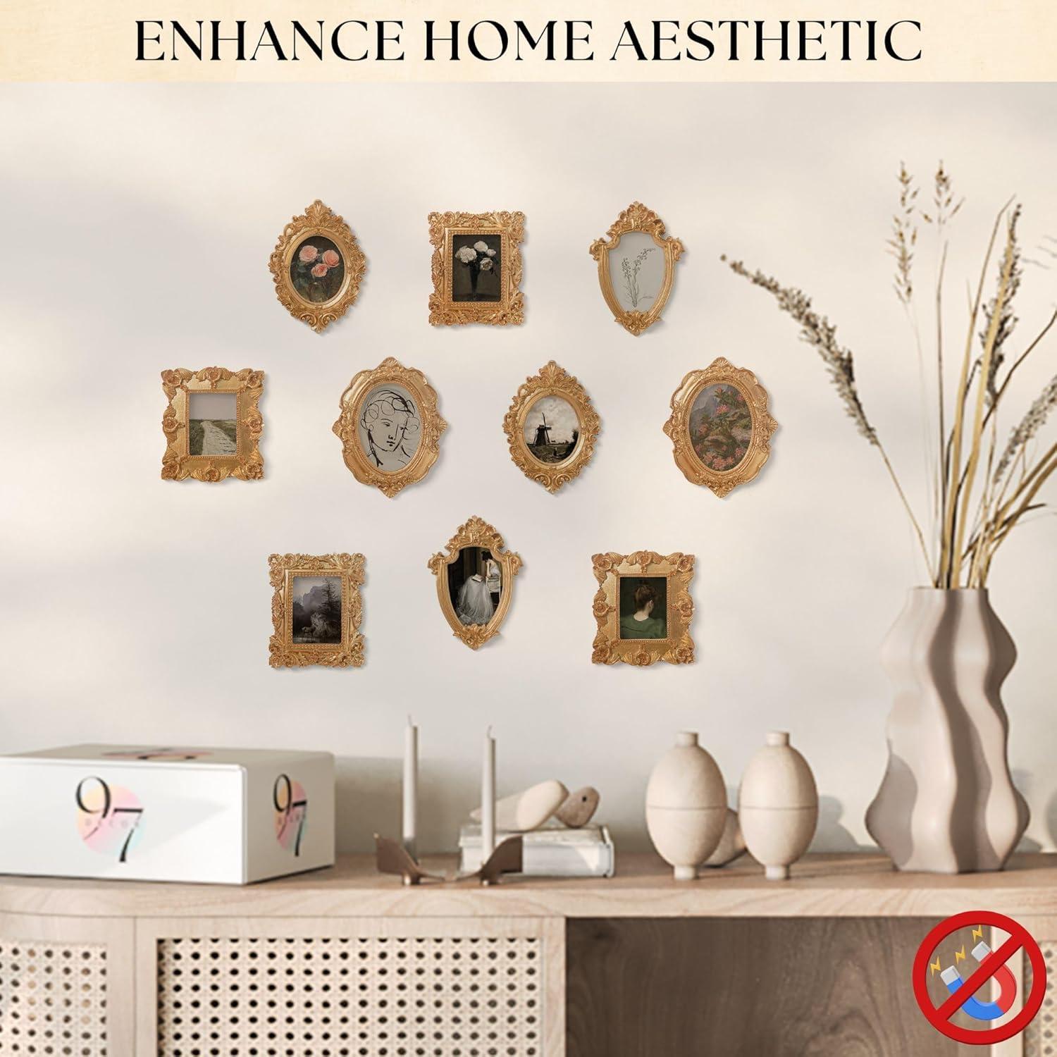 image97 Decor Small Gold Picture Frames Set 5 Pcs Oval Rectangle Golden Mini Frames Baroque Gallery Wall Frame Pack Assorted Vintage Frame For Wall Decor without Standing And Backing NonMagnetic