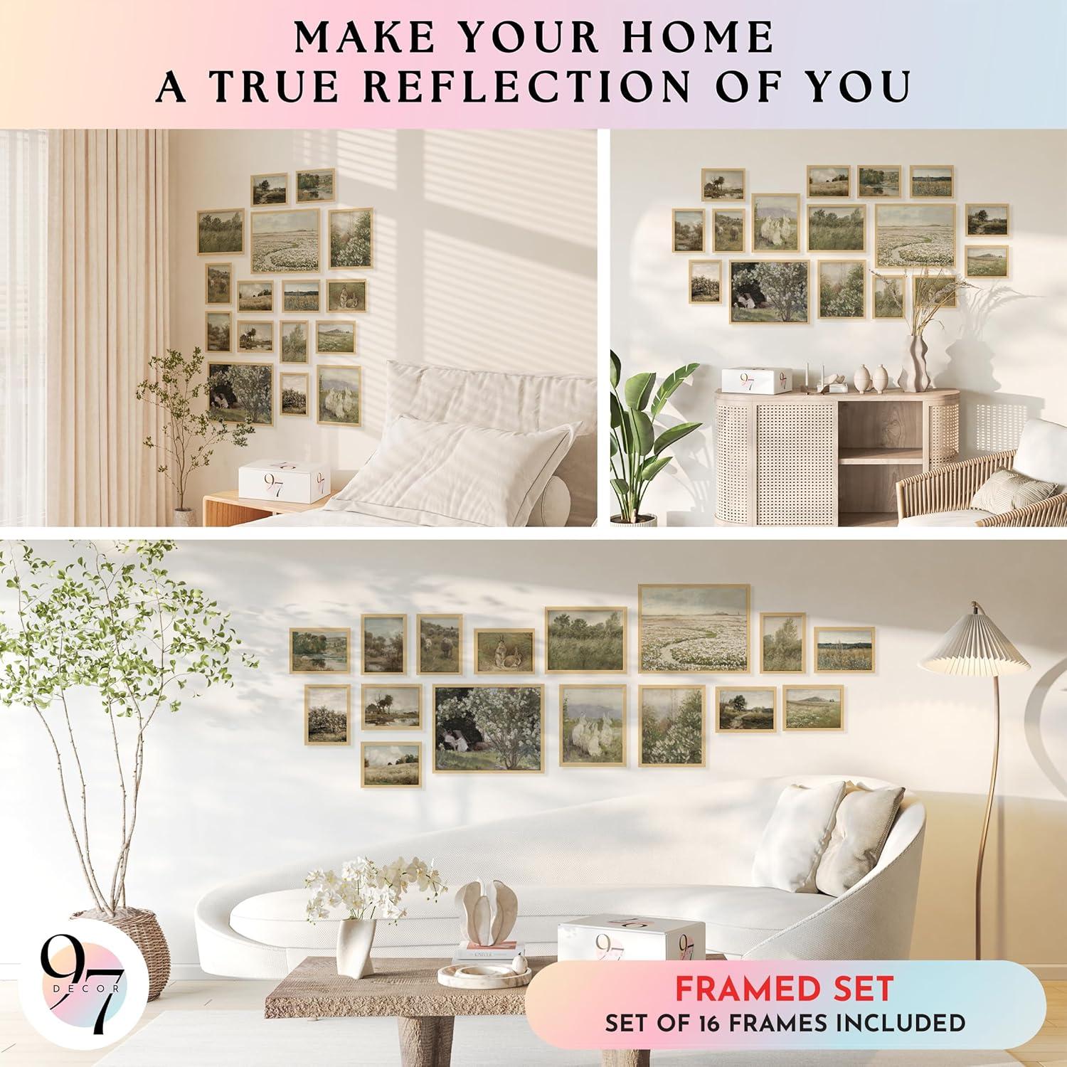 image97 Decor Vintage 11X14 16PCS FRAMED Wall Art  Framed Vintage Wall Art Prints Vintage Posters For Room Aesthetic Lanscape Prints For Wall Decor Moody Gallery Wall Pictures Botanical Paintings For Home Bedroom BEIGE FRAMEVintage