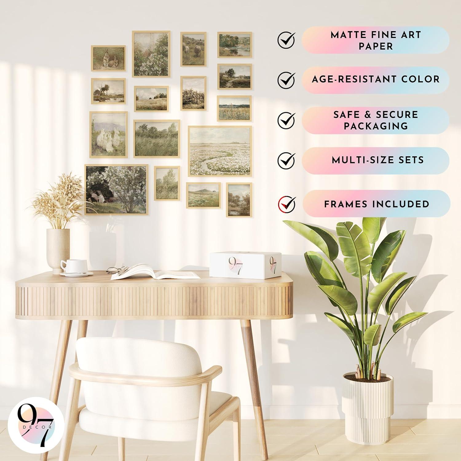 image97 Decor Vintage 11X14 16PCS FRAMED Wall Art  Framed Vintage Wall Art Prints Vintage Posters For Room Aesthetic Lanscape Prints For Wall Decor Moody Gallery Wall Pictures Botanical Paintings For Home Bedroom BEIGE FRAMEVintage