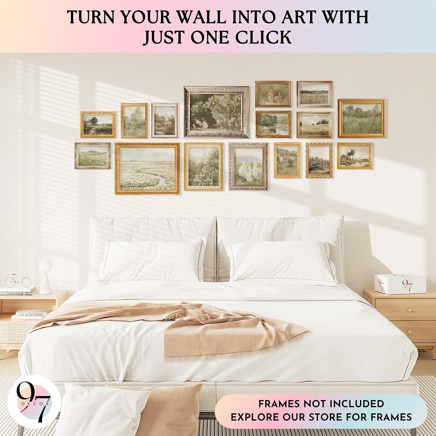image97 Decor Vintage 11X14 16PCS FRAMED Wall Art  Framed Vintage Wall Art Prints Vintage Posters For Room Aesthetic Lanscape Prints For Wall Decor Moody Gallery Wall Pictures Botanical Paintings For Home Bedroom BEIGE FRAMEVintage